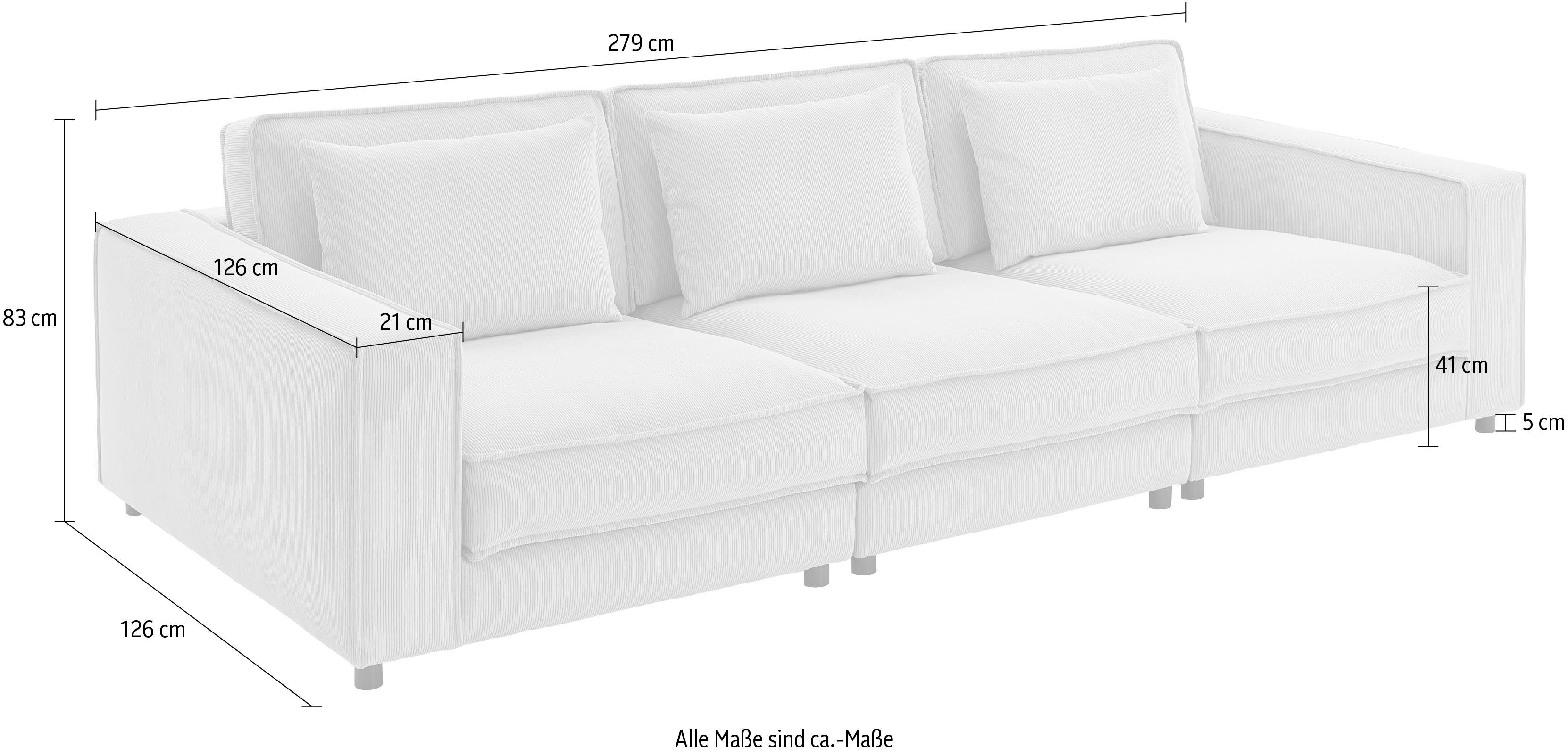 frei 3-Sitzer Wellenunterfederung mit home XXL-Sitzfläche, stellbar, ATLANTIC Valan, collection creme Cord-Bezug, mit