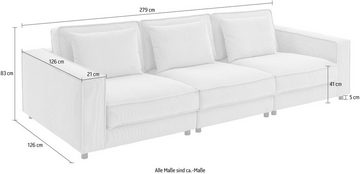 ATLANTIC home collection 3-Sitzer Valan, XXL-Sitzfläche, mit Cord-Bezug, frei stellbar, mit Wellenunterfederung