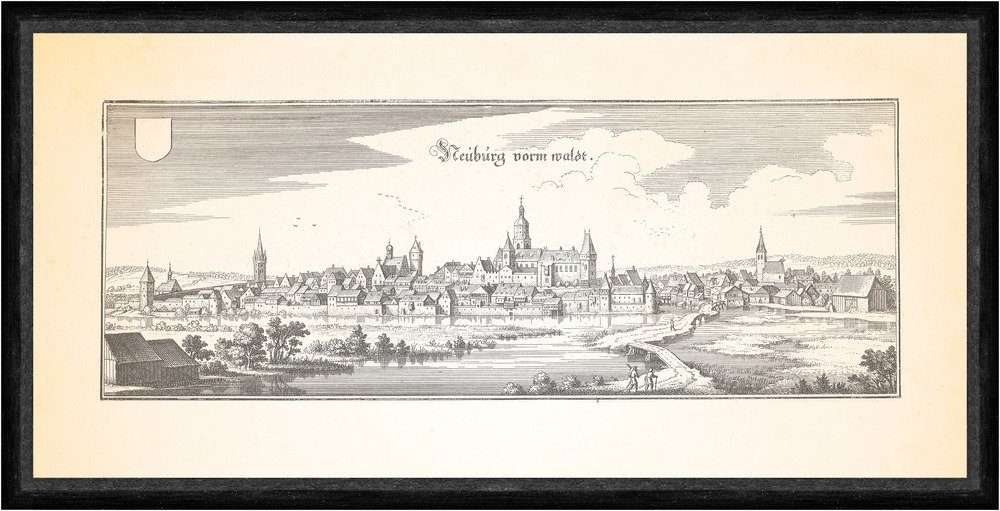 Kunstdruck Neuburg vorm Waldt Neunburg Oberpfalz Schwarzach Burg Faks_Merian 032