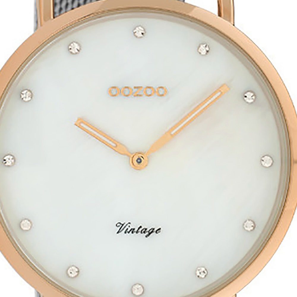 40mm) Oozoo Armbanduhr Quarzuhr (ca. groß silber, Damenuhr Elegant-Style rund, Edelstahlarmband, Damen OOZOO