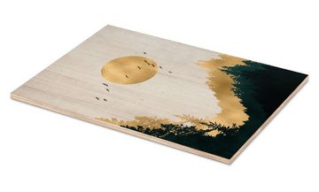 Posterlounge Holzbild Mia Nissen, Mond in Gold, Illustration