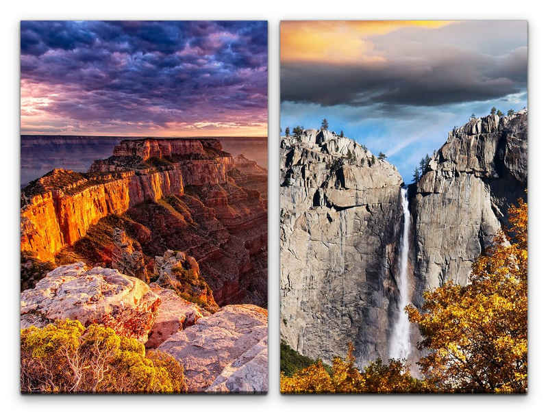 Sinus Art Leinwandbild 2 Bilder je 60x90cm Grand Canyon USA Wasserfall Berge Natur Himmel Abenddämmerung