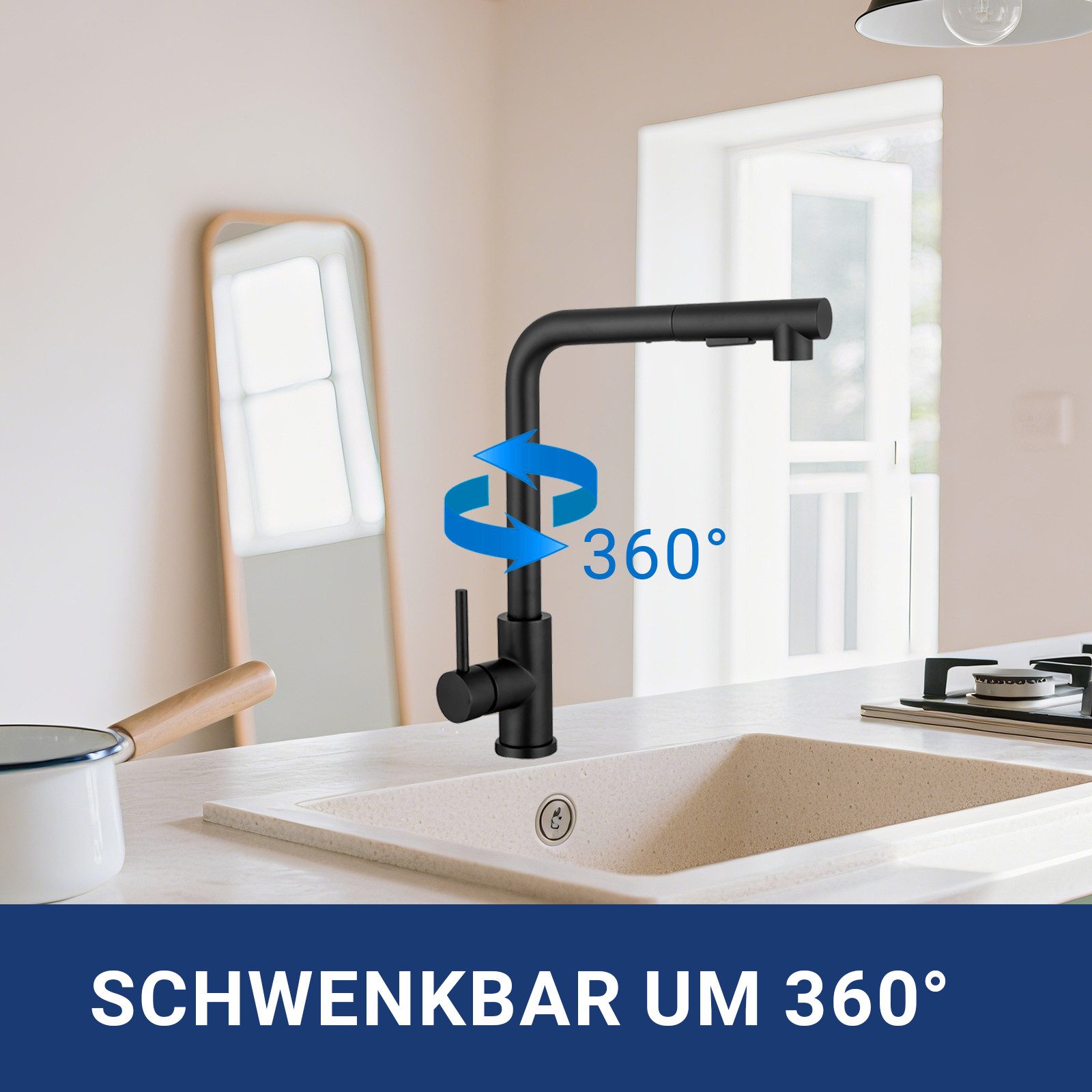 AICA Küchenarmatur Wasserhahn Küche Hochdruck mit 40cm Auszug & 360° Drehfu günstig online kaufen