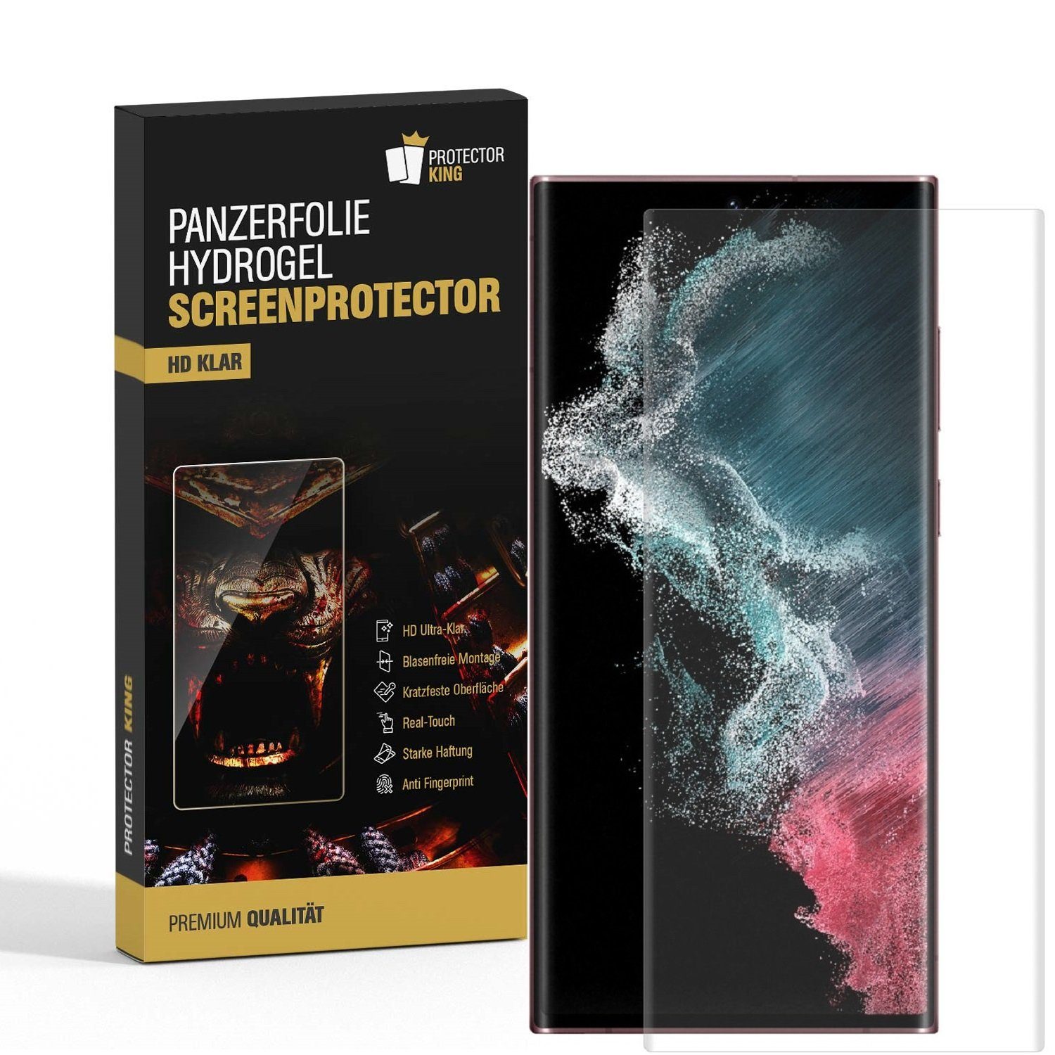 Protectorking Schutzfolie 1x Hydrogel-Glass für Samsung Galaxy S22 Ultra Selbstheilend für Micro, (1-Stück), 3D-KLAR