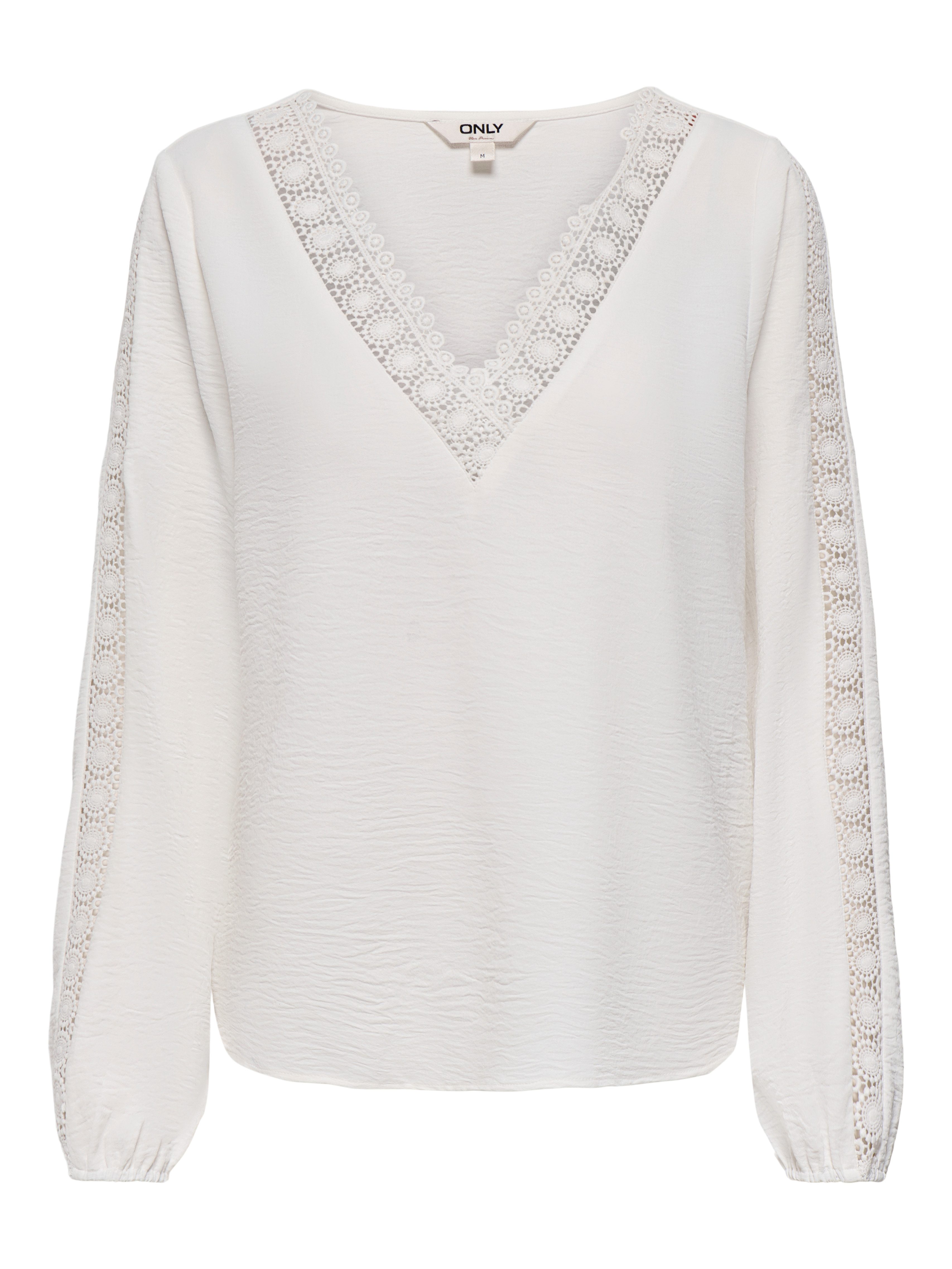 ONLY Langarmbluse ONLGREGOR METTE LS LACE TOP WVN Kunstfaser, regular fit, V-Ausschnitt, Regular Waist