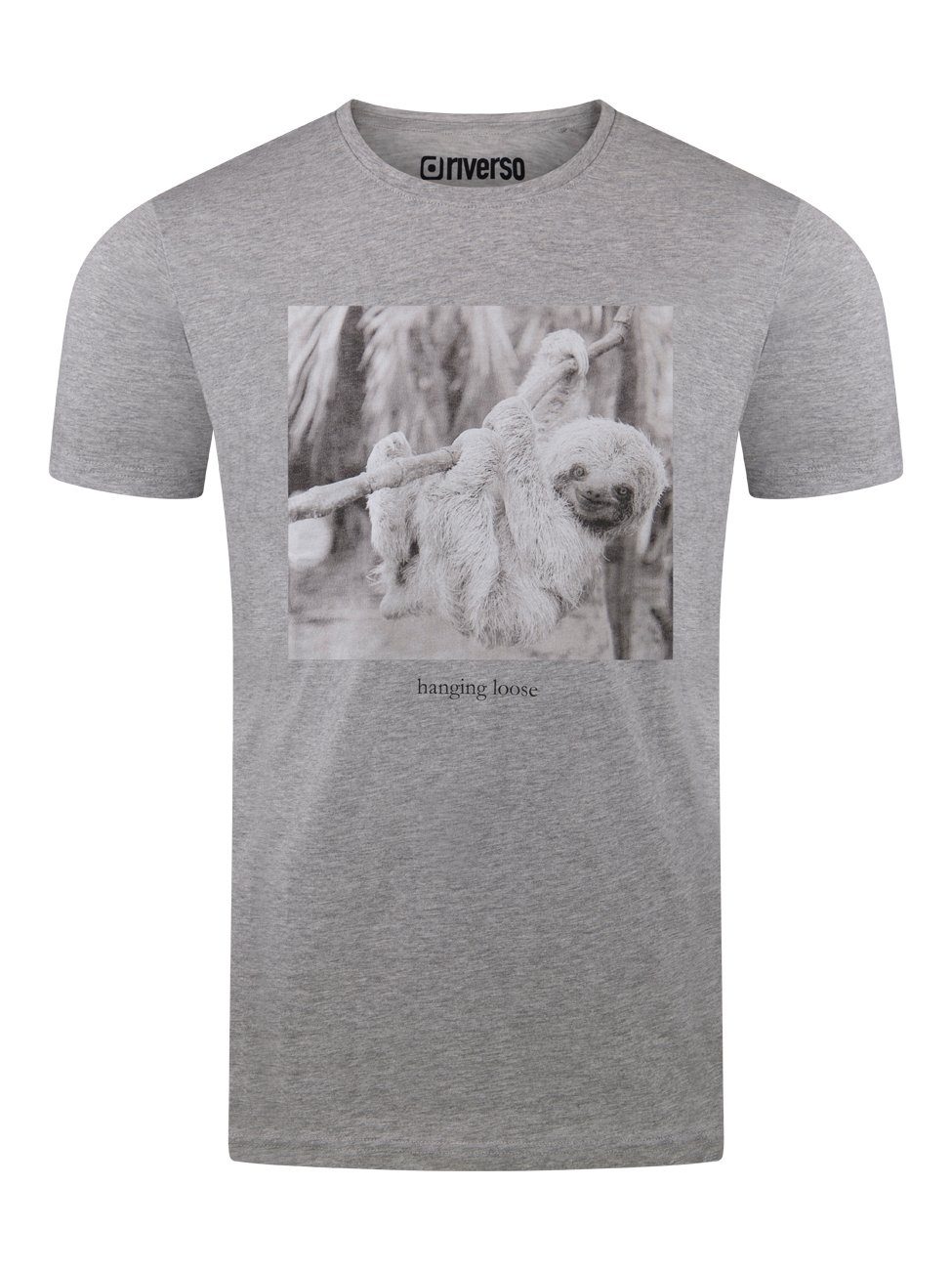 Rundhalsausschnitt Grau mit Fit (1-tlg) Herren riverso Shirt Regular Tee (AJD) RIVCharly Kurzarm Fotoprintshirt T-Shirt