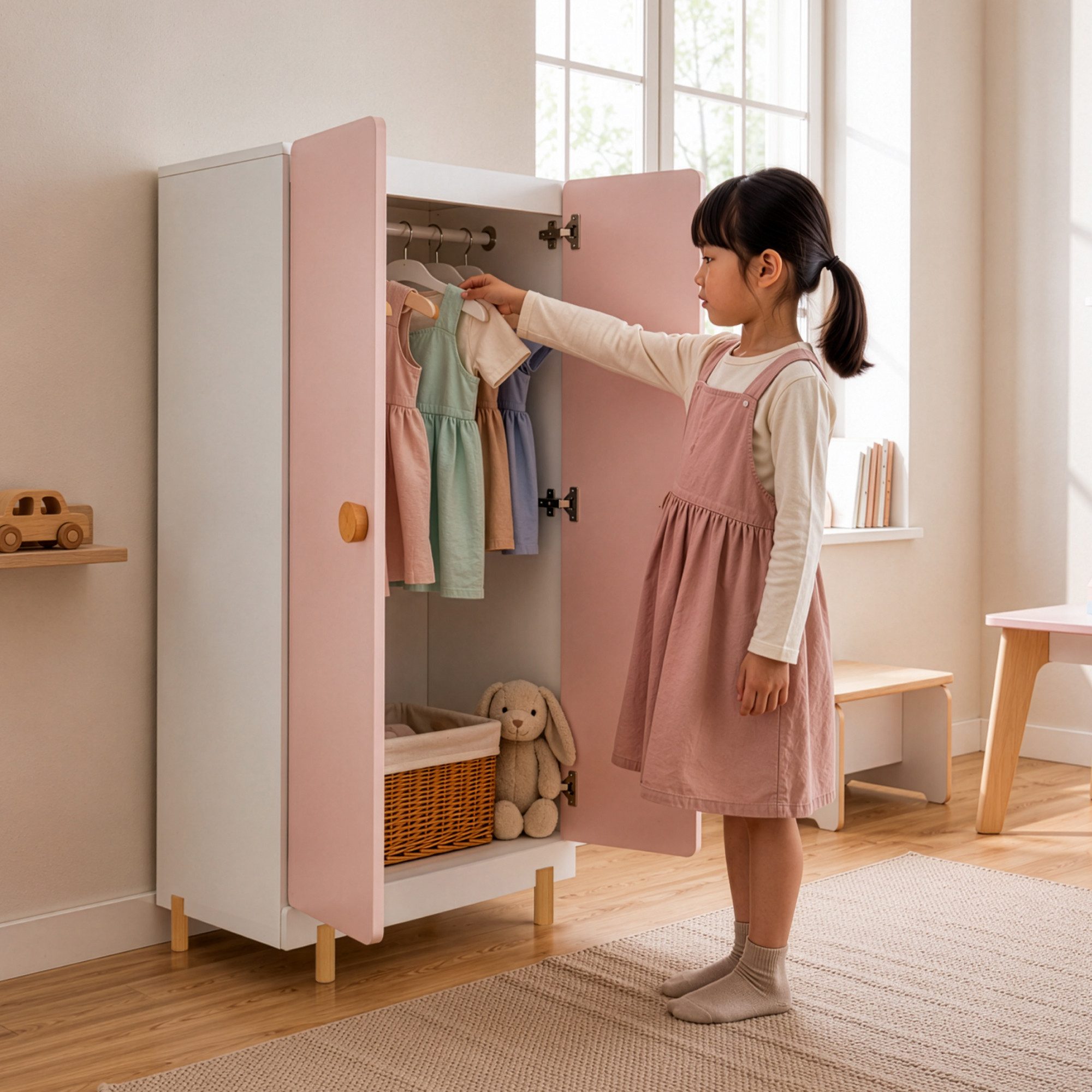 en.casa Kinderkleiderschrank »Vaarentaa« 126x60x41 cm Weiß/Cotton Candy – Bild 4 von 5