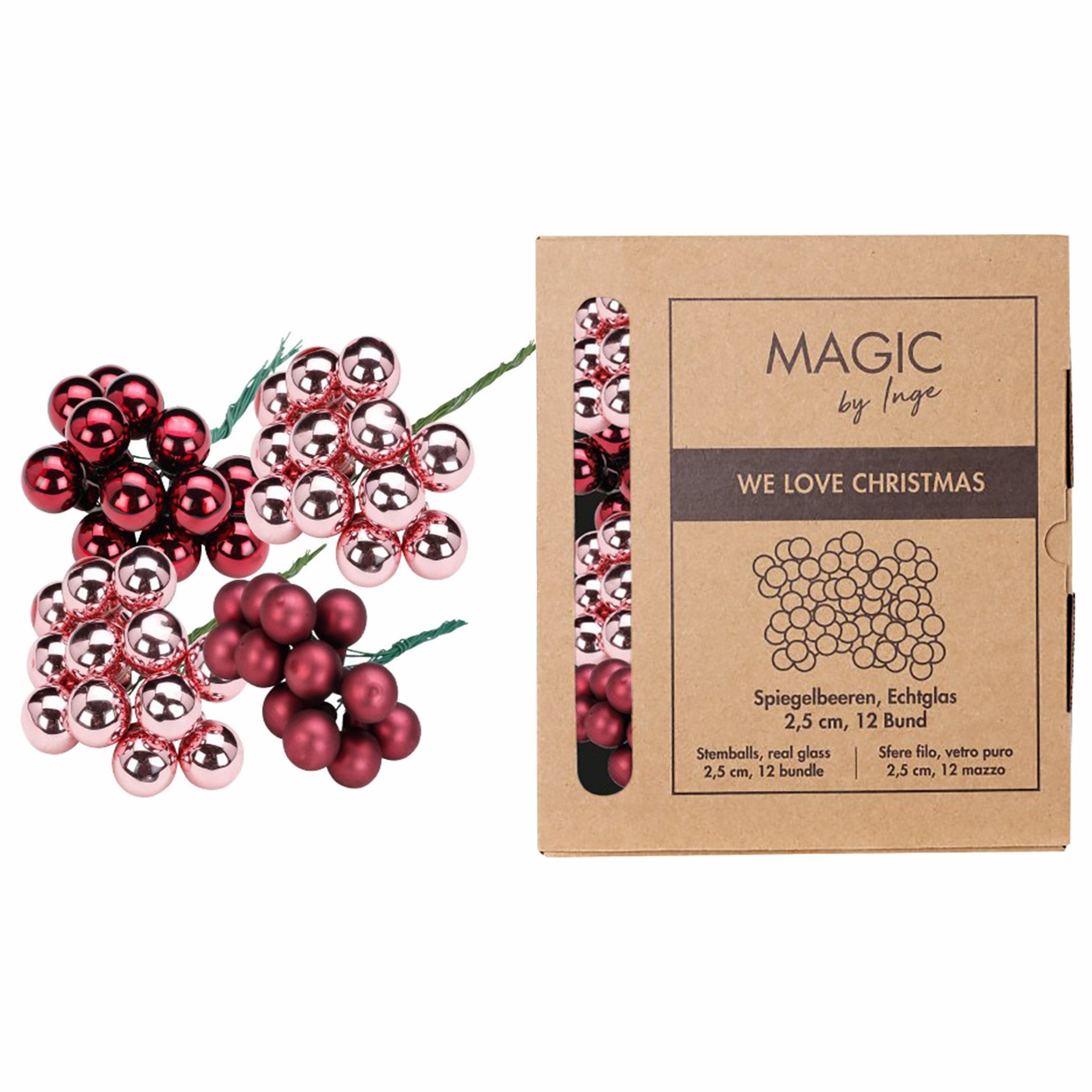 MAGIC by Inge Weihnachtsbaumkugel, Weihnachtskugeln am Draht 2,5cm Glas 144 Stück - Berry Kiss