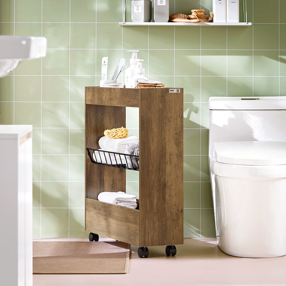 SoBuy Regal BZR46, Nischenregal mit 3 Etagen Küchenregal mit Rollen Badroll günstig online kaufen