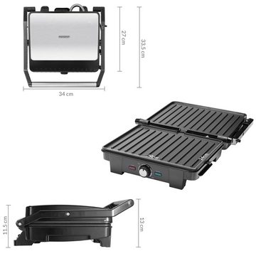 monzana Kontaktgrill, 2200 W, XXL 2200W 180°C Klappbar Antihaftbeschichtung Edelstahl BPA frei