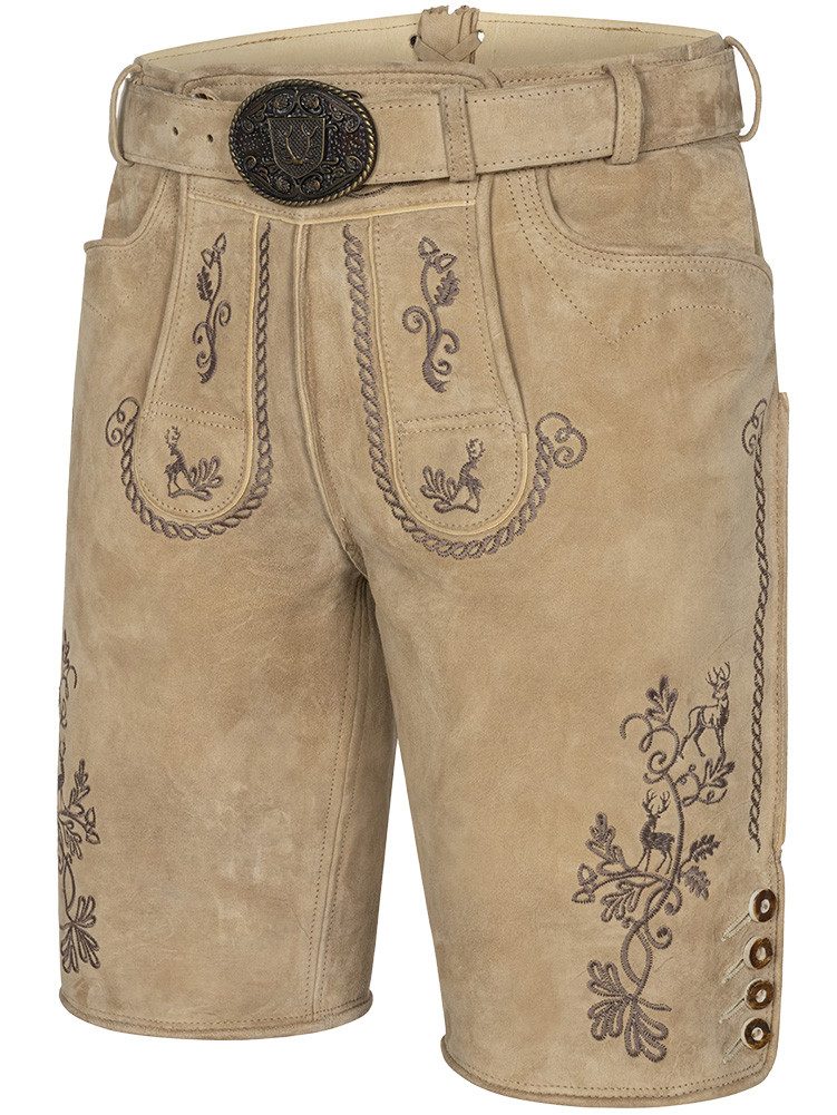 KRÜGER BUAM Trachtenlederhose Lederhose Milian hellbraun mit Gürtel