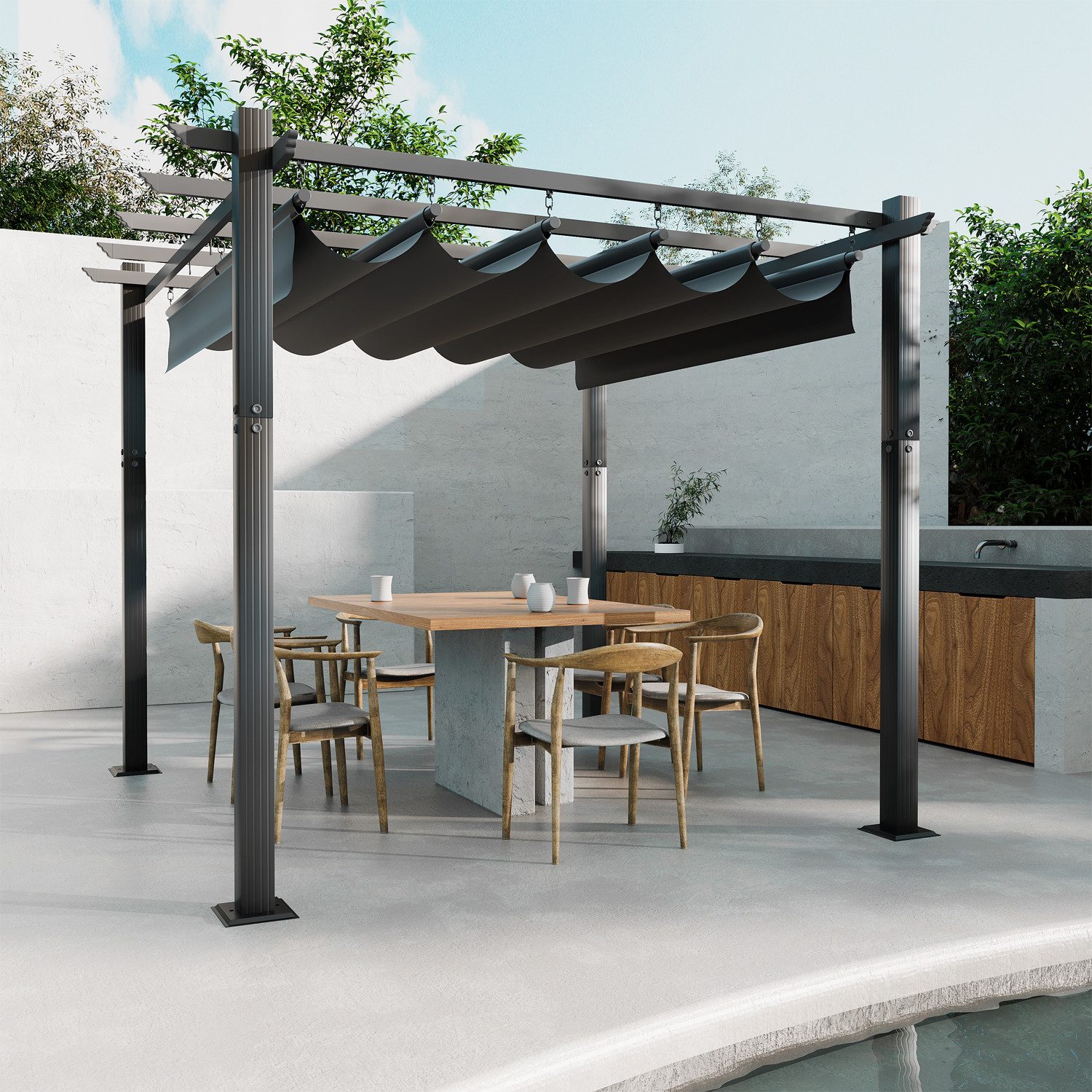 GUNJI Pergola 3x3/3x4m Gartenpavillon, Pergola UV-geschütztes Aluminiumgest günstig online kaufen