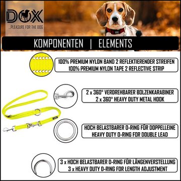 DDOXX Hundeleine Hundeleine Nylon, reflektierend, 3fach verstellbar, 2m, Gelb