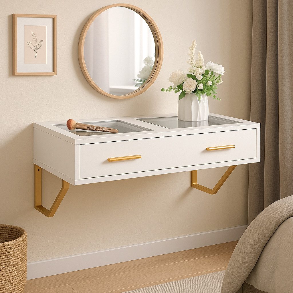 HollyHOME Schminktisch Wandmontierter Schminktisch mit transparentem Glas, günstig online kaufen