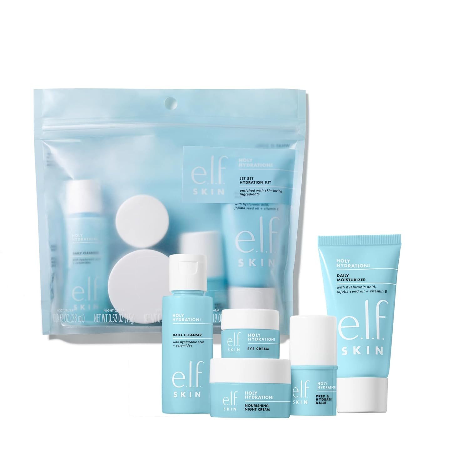e.l.f Hautpflege-Set SKIN Jet Set Hydration Kit Reisegröße Vegan & Tierversuchsfrei, 5-tlg., 5-teiliges Pflegeset