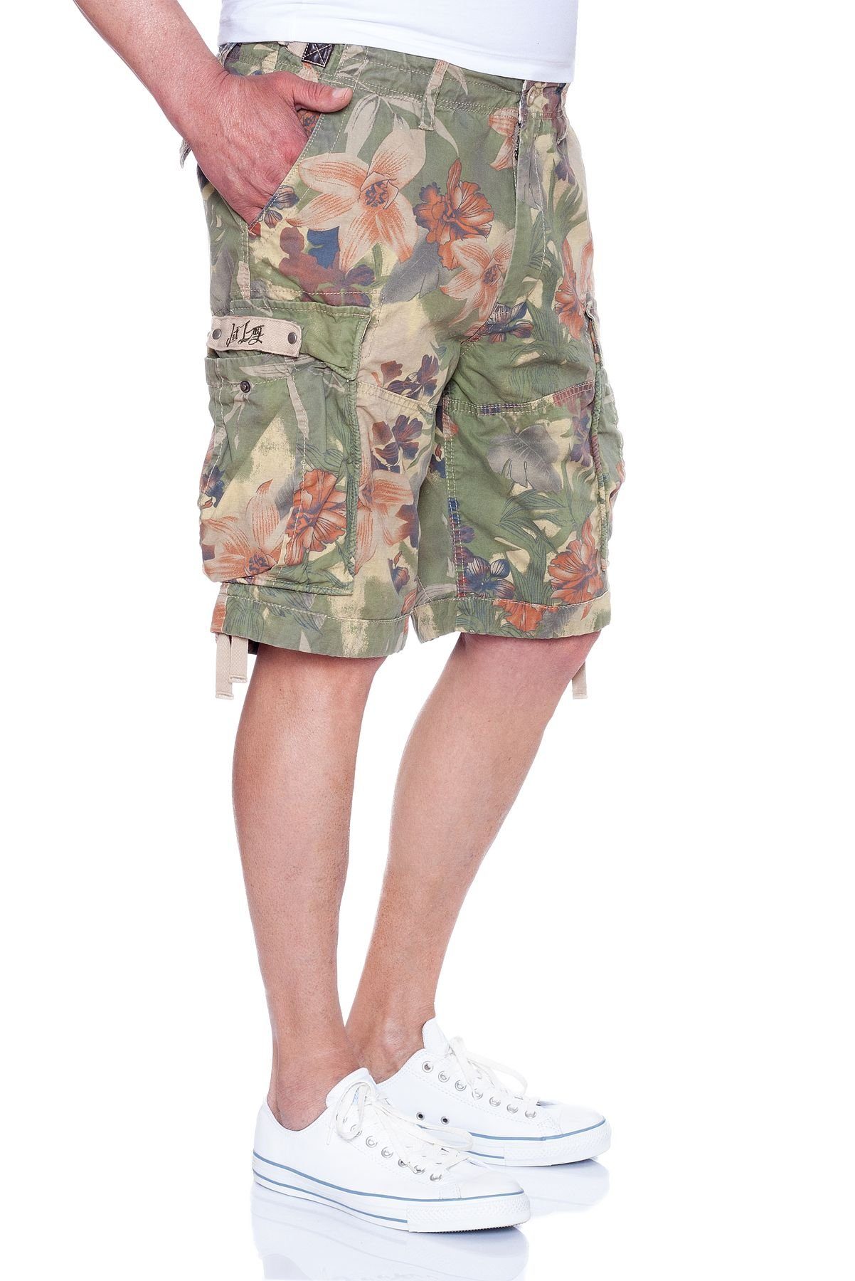 Jet Lag Cargoshorts Flower Green, Flower Blue, Hawaii Flower günstig online kaufen
