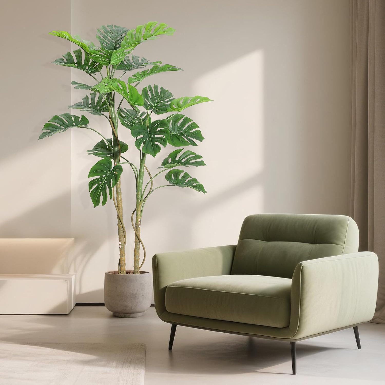 Kunstbaum Künstliche Monstera Deliciosa,realistische künstliche Tropenpalme, GarveeMore, Höhe 150 cm, für die Dekoration von Zuhause und Büro,für den Innen und Außenbereich