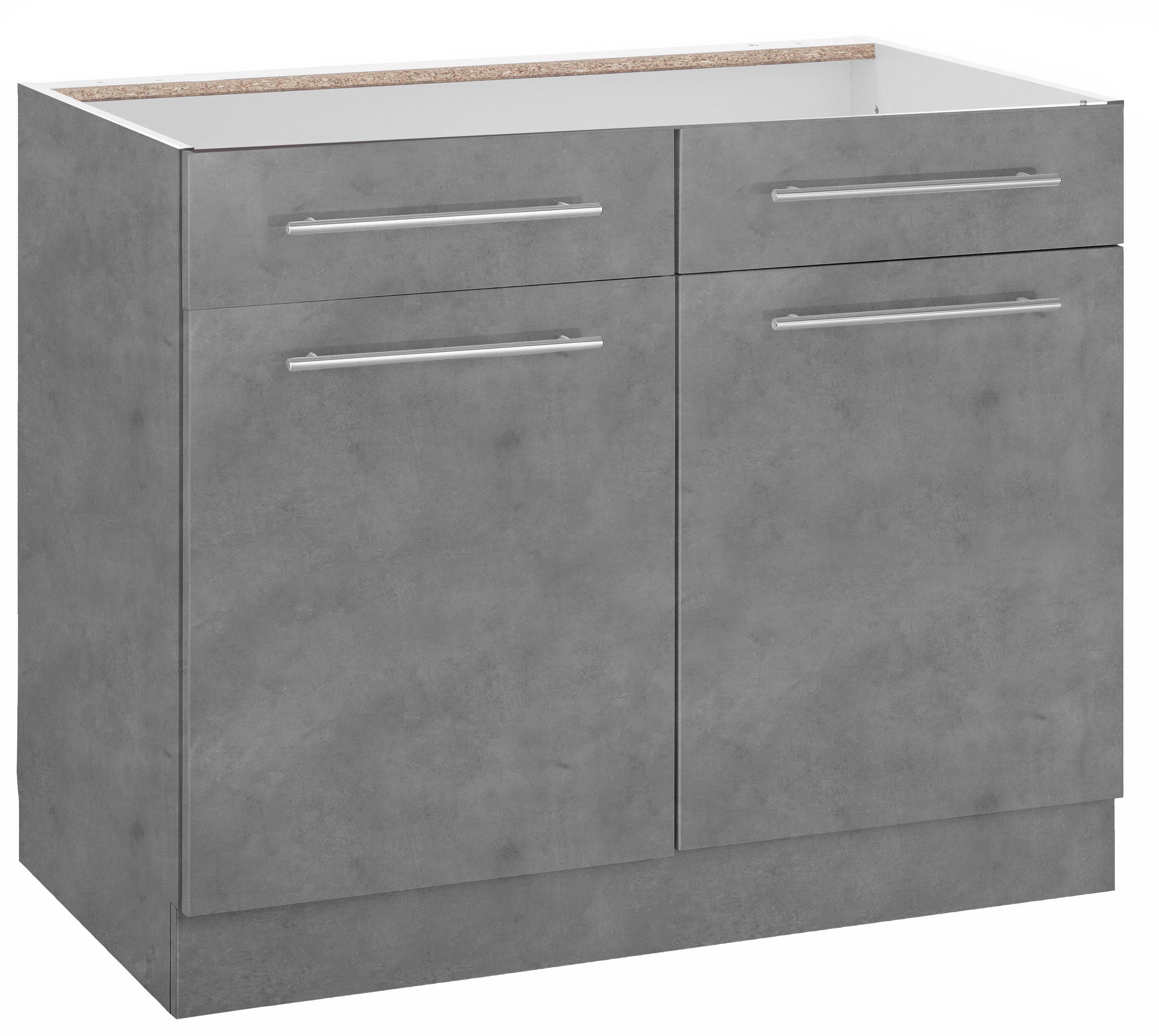 wiho Küchen Unterschrank Flexi2, Breite 100 cm, Soft-Close bei der Tür mit Schubkästen, inkl. verstellbaren Einlegeböden