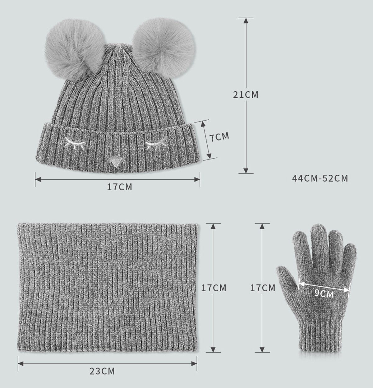 Mütze Wintermütze 3 & Kinder Set Schal CTGtree Schal dunkelgrau Touchscreen Handschuhe Stück
