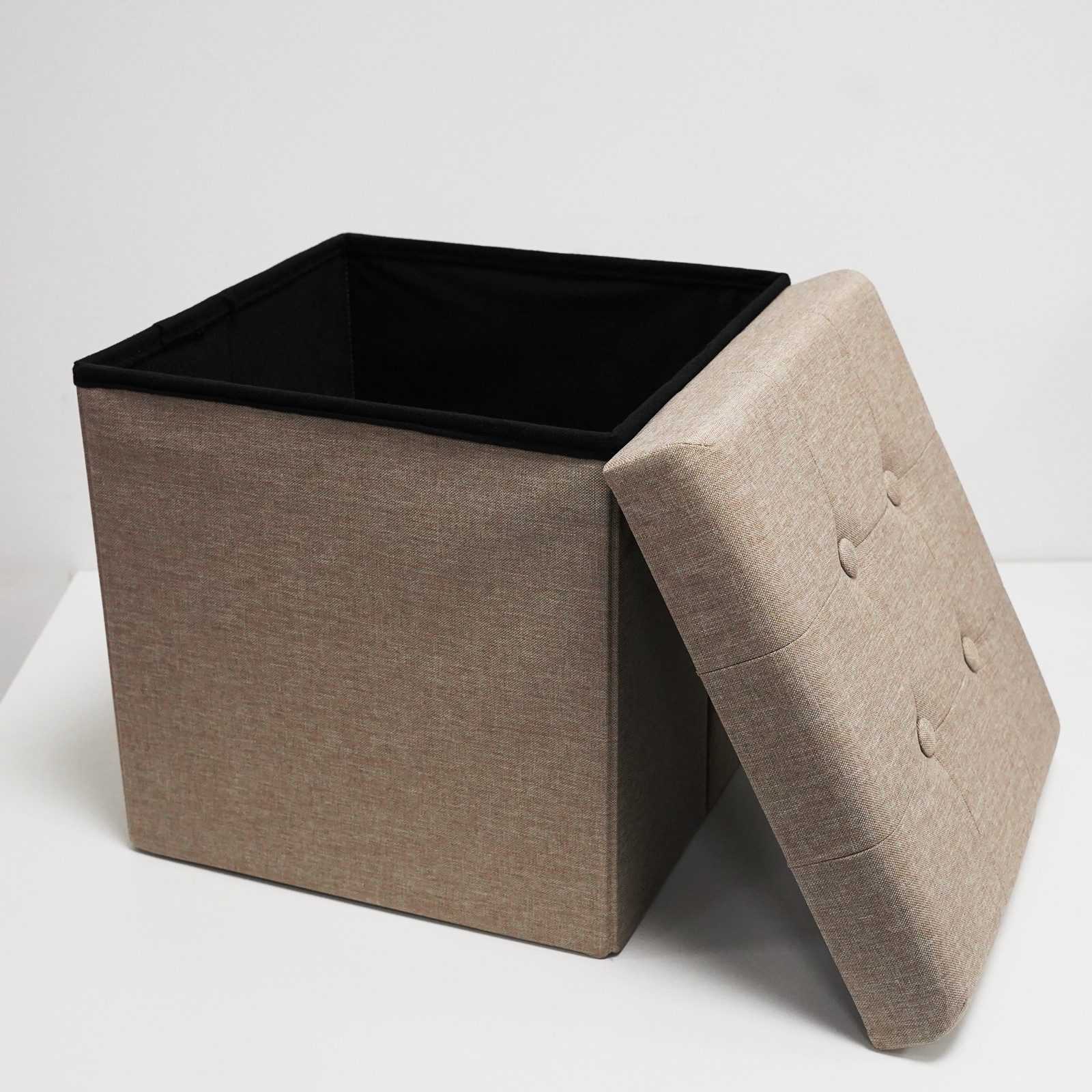 style home Sitzhocker mit Stauraum faltbare Sitzwürfel, Sitzbank Fußhocker für Wohnzimmer Schlafzimmer, Leinen, Khaki – Bild 2 von 5