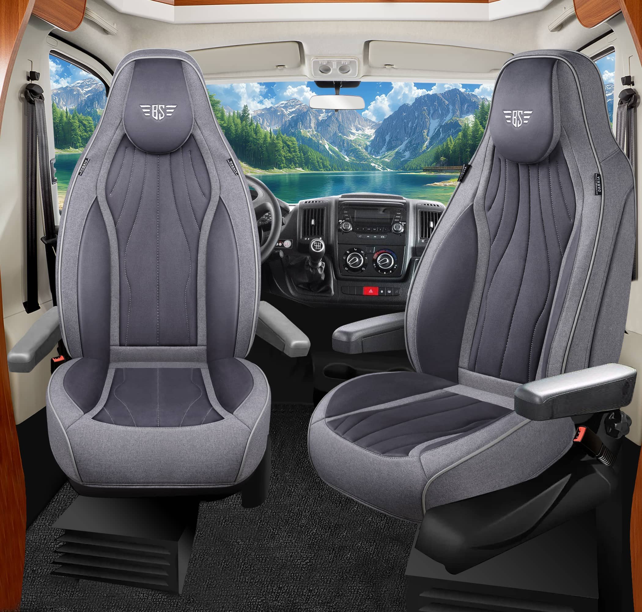 BREMER SITZBEZÜGE Autositzbezug für Chausson Van (LT4), Set, 2-tlg., Schonbezüge Sitzbezüge Fahrer und Beifahrer, in Grau