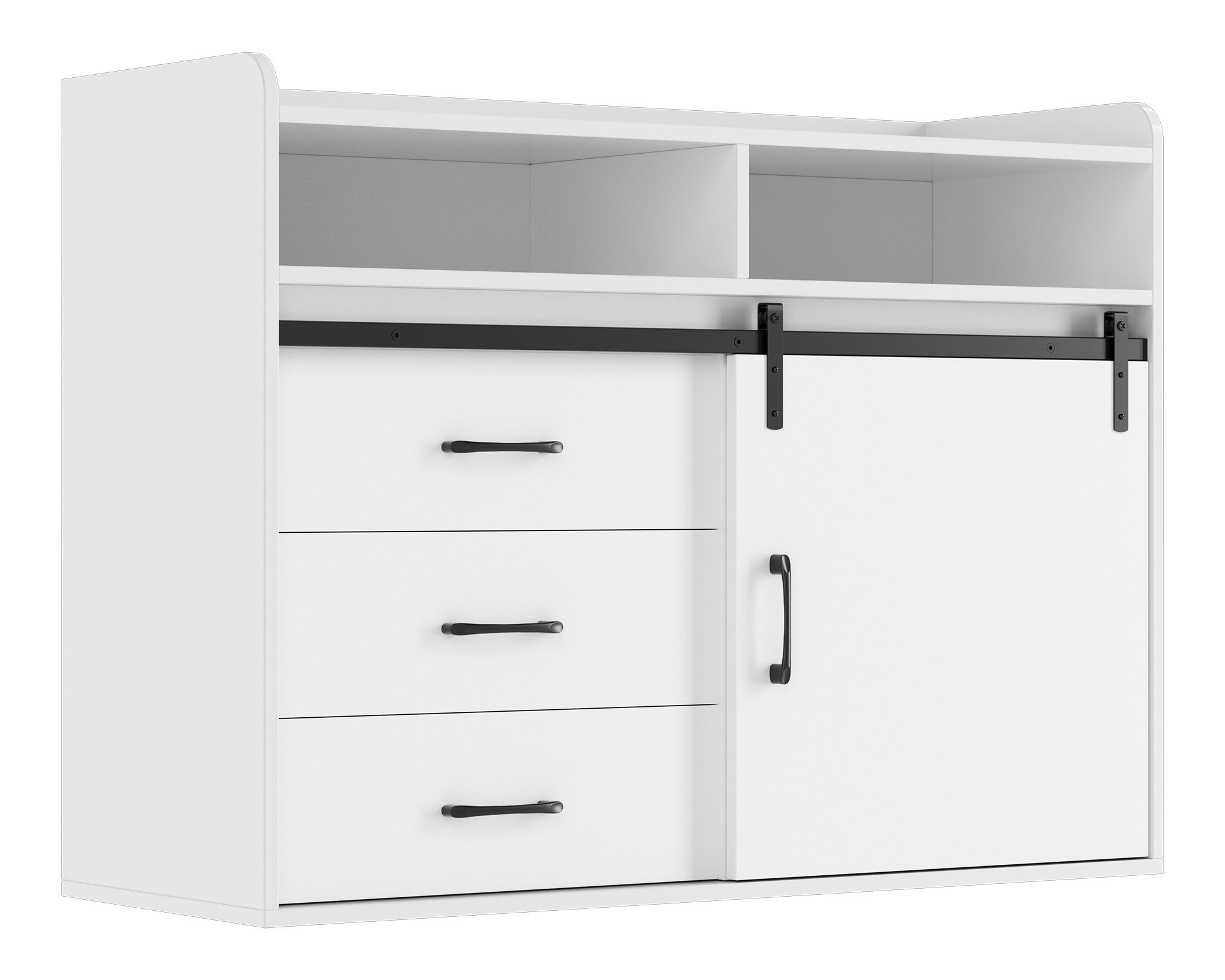 HOMAVO Sideboard HG1 kommode mit Schiebetüren & 4 Schubladen – 140 cm (FSC®, viel Stauraum, pflegeleicht), für Wohnzimmer Schlafzimmer Büro Flur