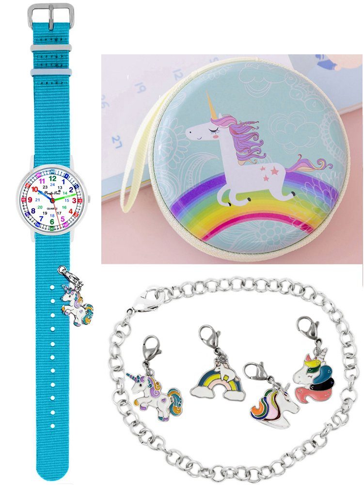 Kinder Gratis Design hellblau und Pacific Wechselarmband mit Lernuhr Armbanduhr Quarzuhr Mix - Match Charms, Einhorn Versand Time