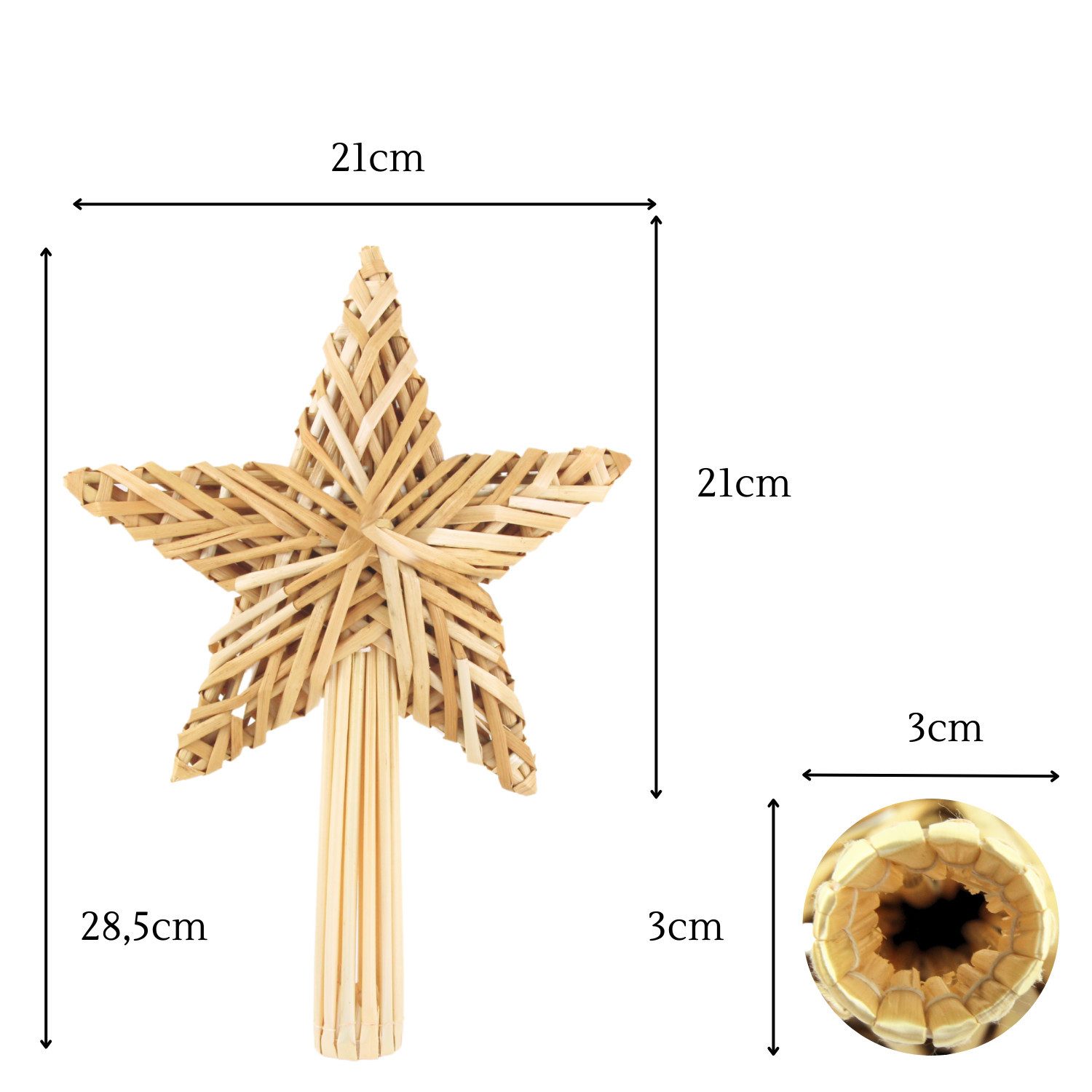 Fomax Christbaumspitze Tannenbaum Stern Spitze aus Stroh, Leicht zu befestigen, stabiles Material