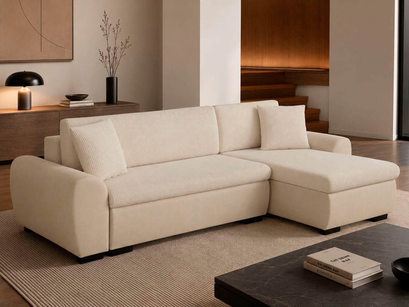 OTTO home Ecksofa KIVELLA mit Schlaffunktion, Cord-Struktur, L-Form, 240 cm, Schlafsofa - Liegefläche (128/191), Bettkasten, Cord-Struktur-Mix