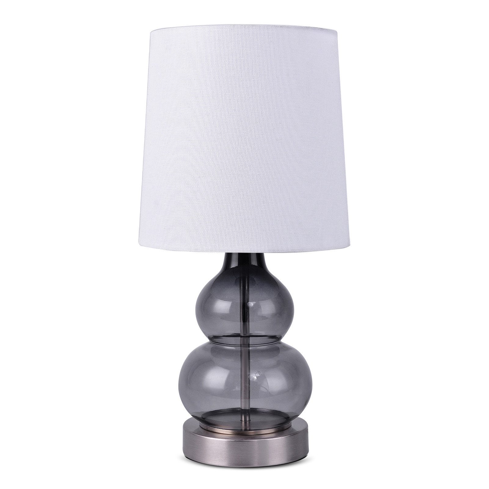 STANBOW Tischleuchte Nachttischleuchte mit halbtransparenter Glasfuß & Naturleinen-Schirm, ohne Leuchtmittel, 44 cm, E14, Tischlampe für Wohnzimmer, Schlafzimmer, Flur