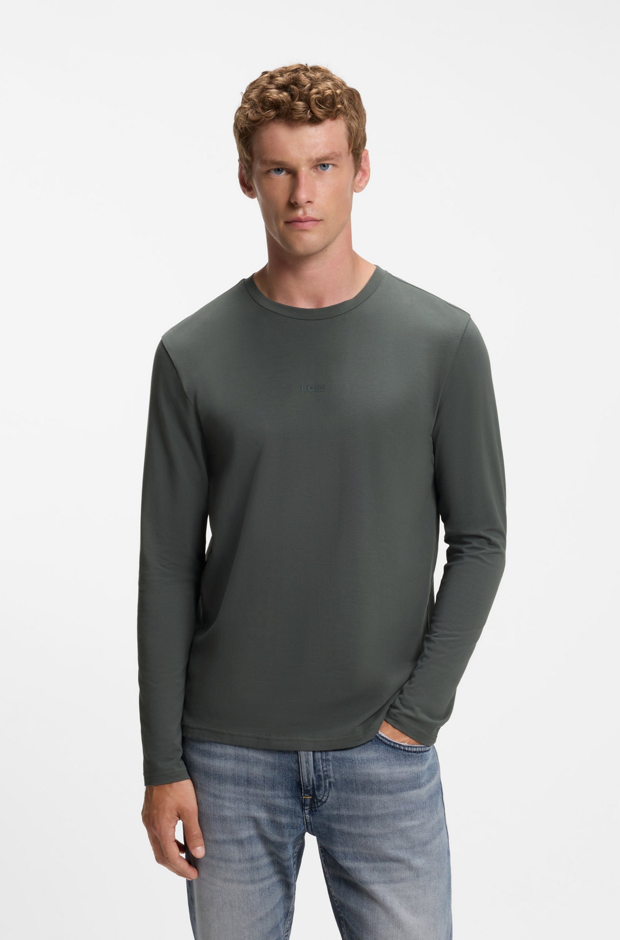 BOSS ORANGE Langarmshirt TChark Rundhalsausschnitt, Regular Fit, mit BOSS-Logo