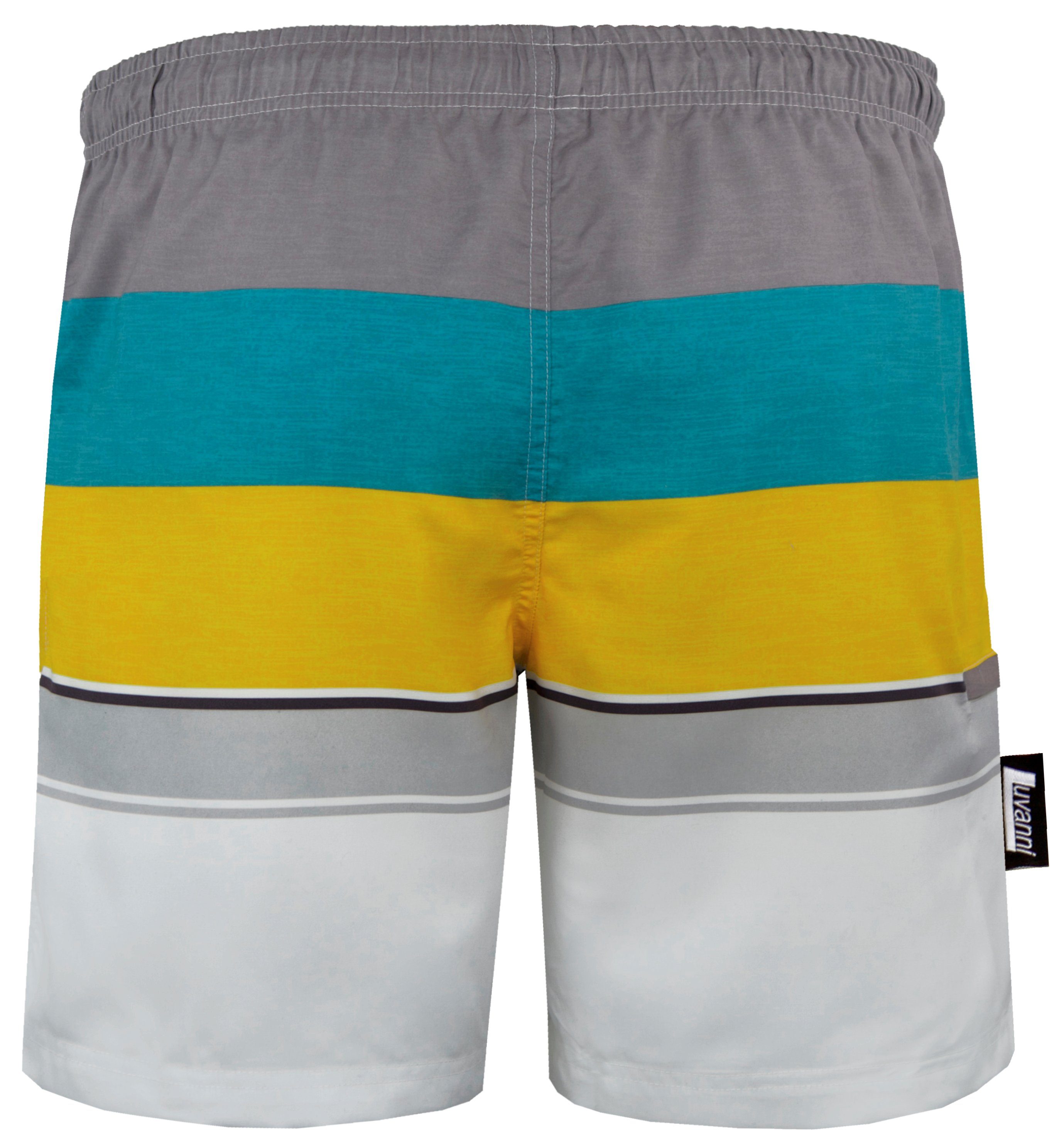Luvanni Badehose Badehose Herren Badeshorts 600v33 Beachshorts Boardshorts Schwimmhose Männer mit Streifenmuster blau rot grau gelb Streifen
