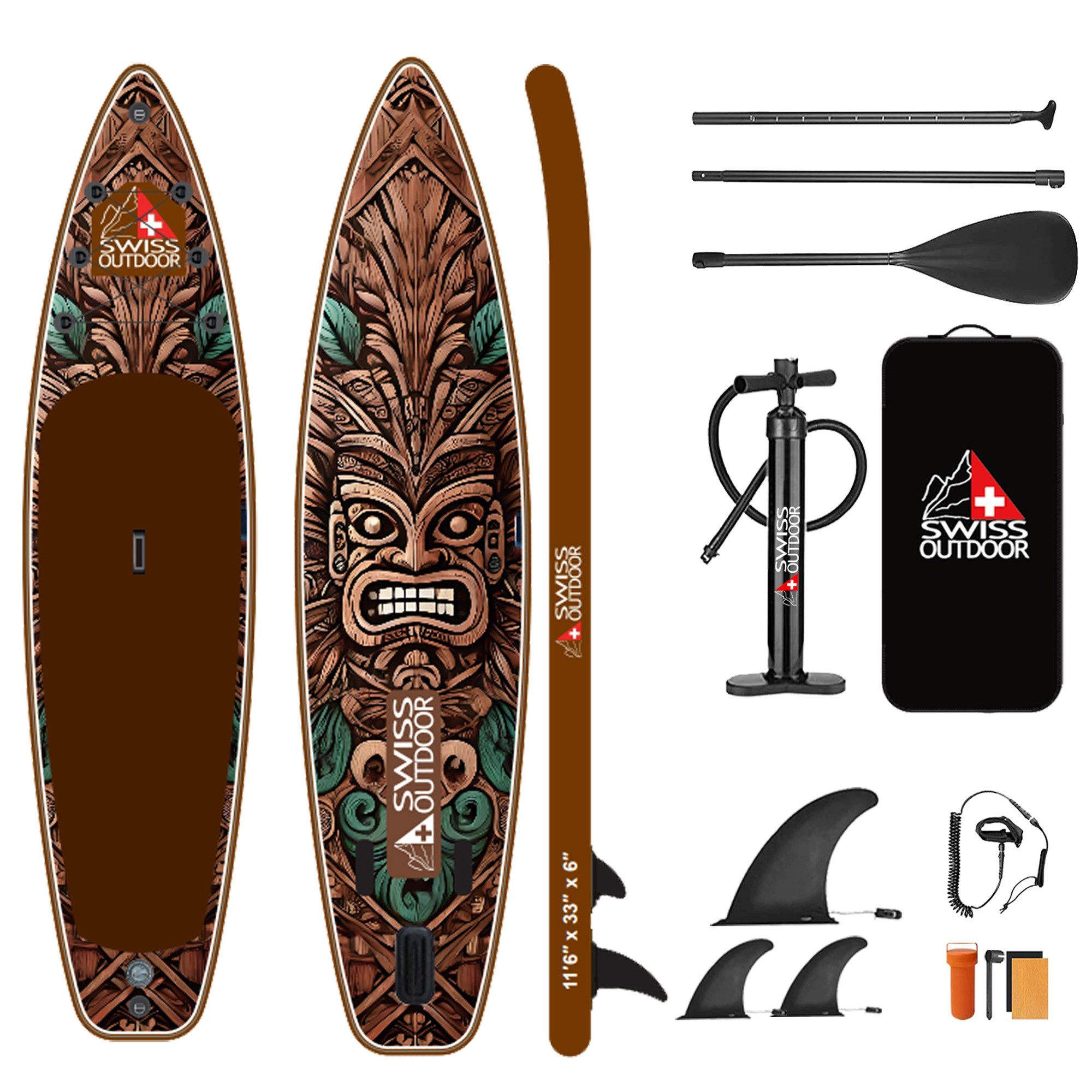 Swiss Outdoor SUP-Board Stand Up Paddle SUP TIKI, (Set, mit Paddel, Tragetasche, Pumpe), mit Paddel