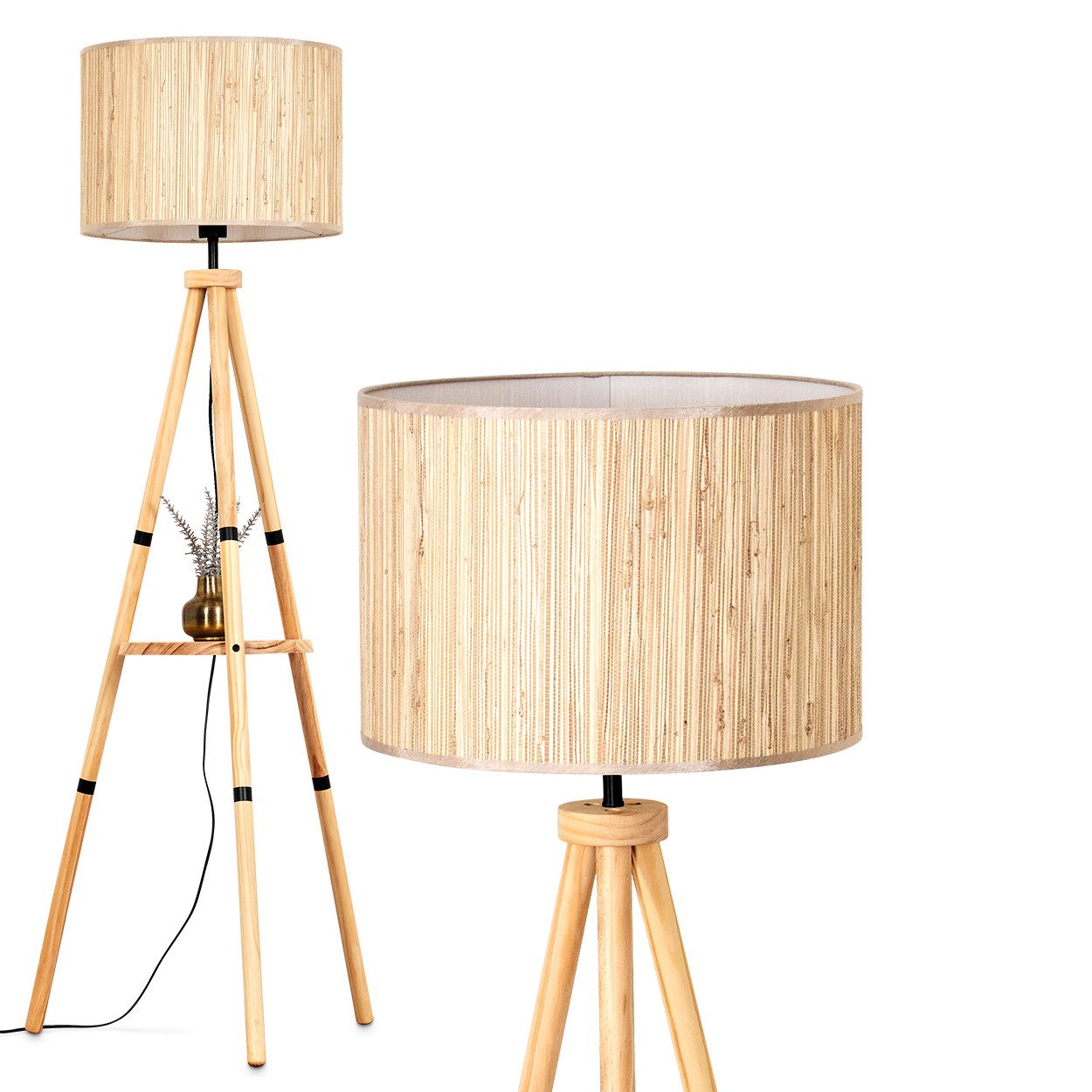 Stehlampe Stehlampe aus Holz/Seegras in Naturfarben, Leuchte im Boho-Style