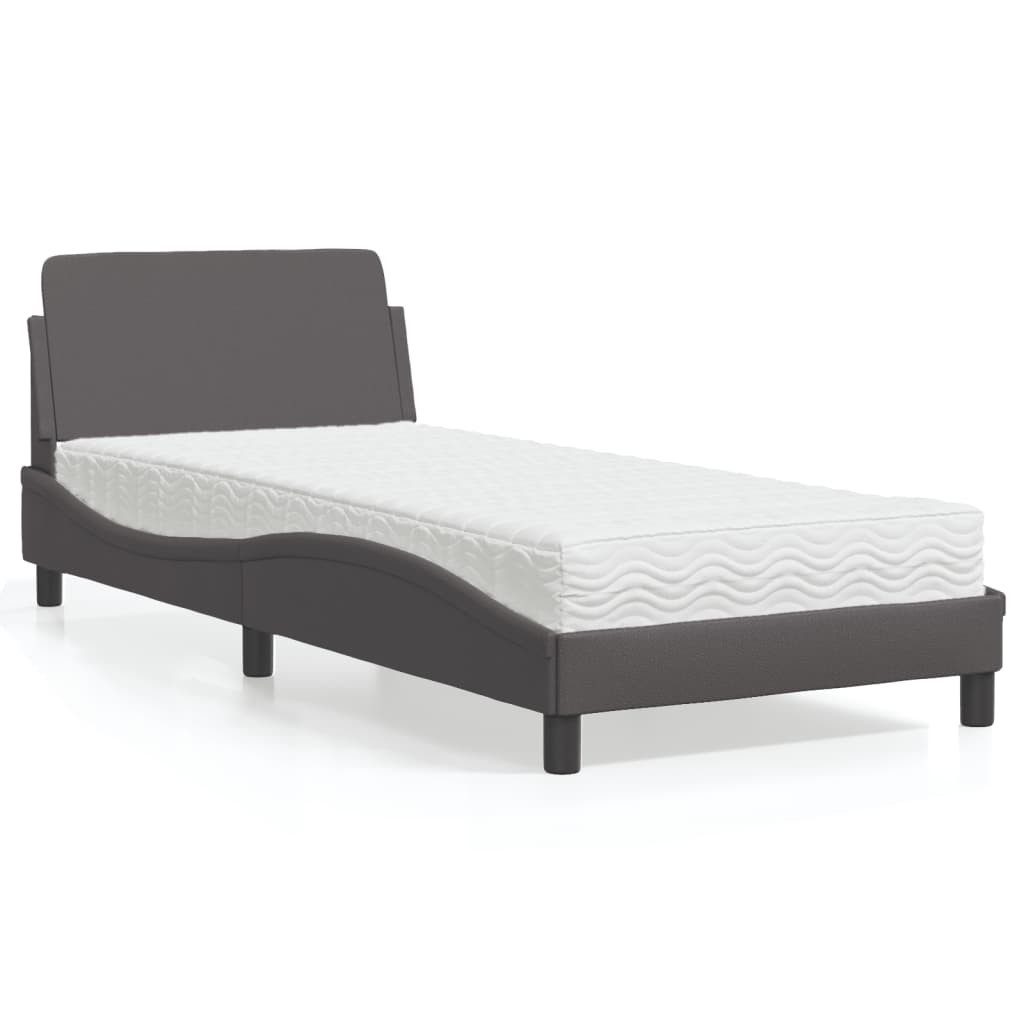vidaXL Bett Bett mit Matratze Grau 90x200 cm Kunstleder