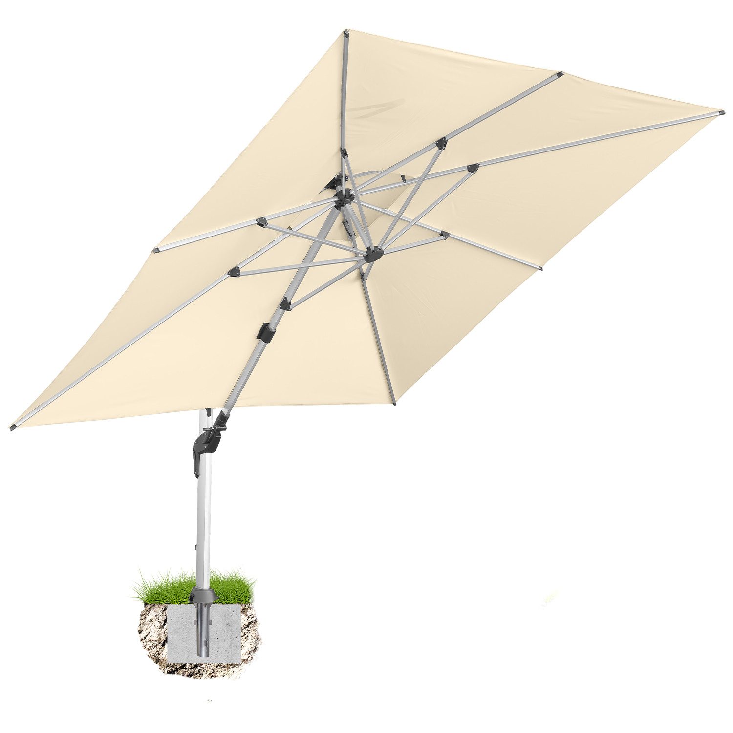 anndora Ampelschirm Sonnenschirm mit Aluminiumgestell, LxB: 350x350 cm, mit Bodenanker, wasserabweisende Beschichtung - Kurbelmechanik - Winddach