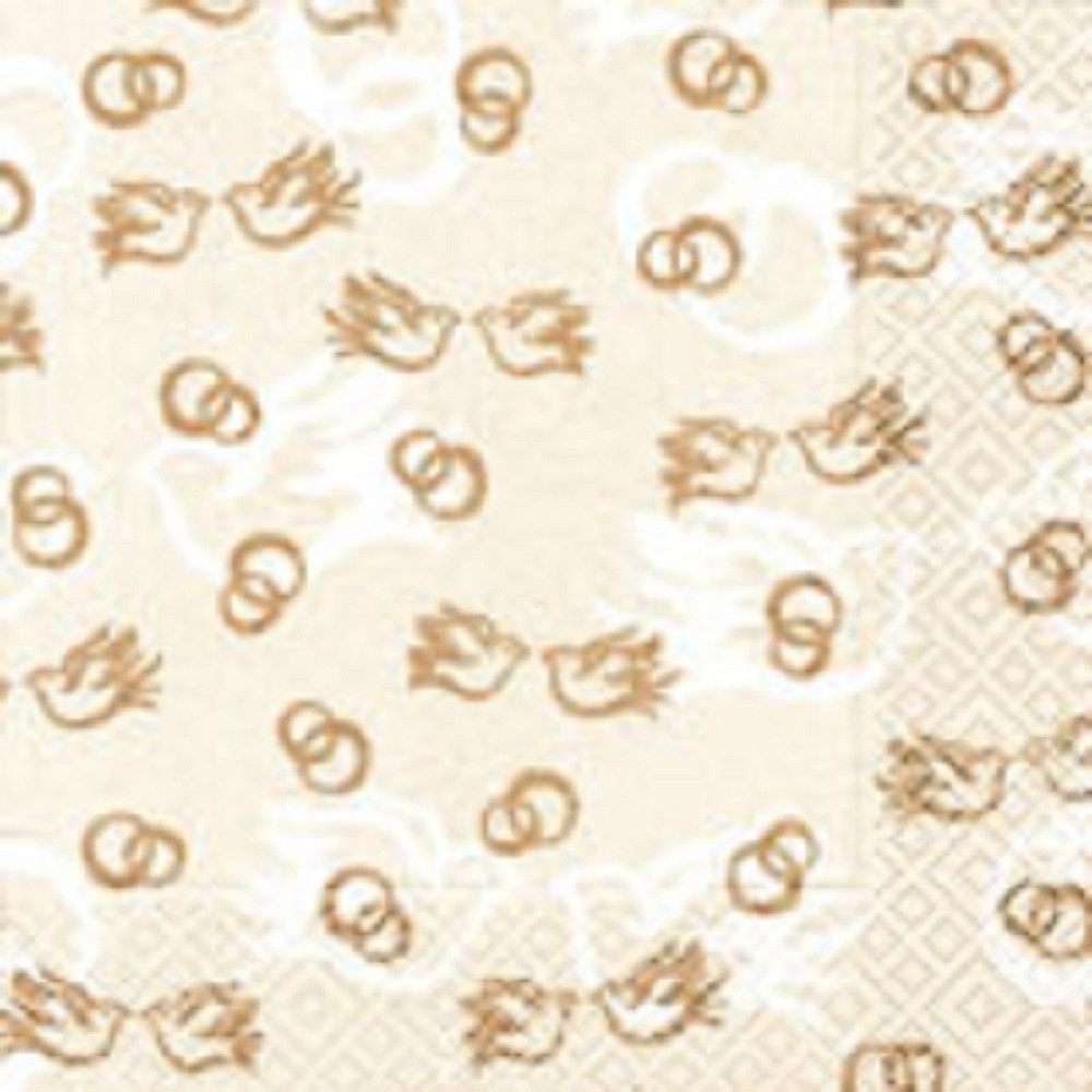 Paper+Design Papierserviette 20 LUNCH SERVIETTEN 33x33cm Tauben Ringe Hochzeit/CLASSIC WEDDING GOLD