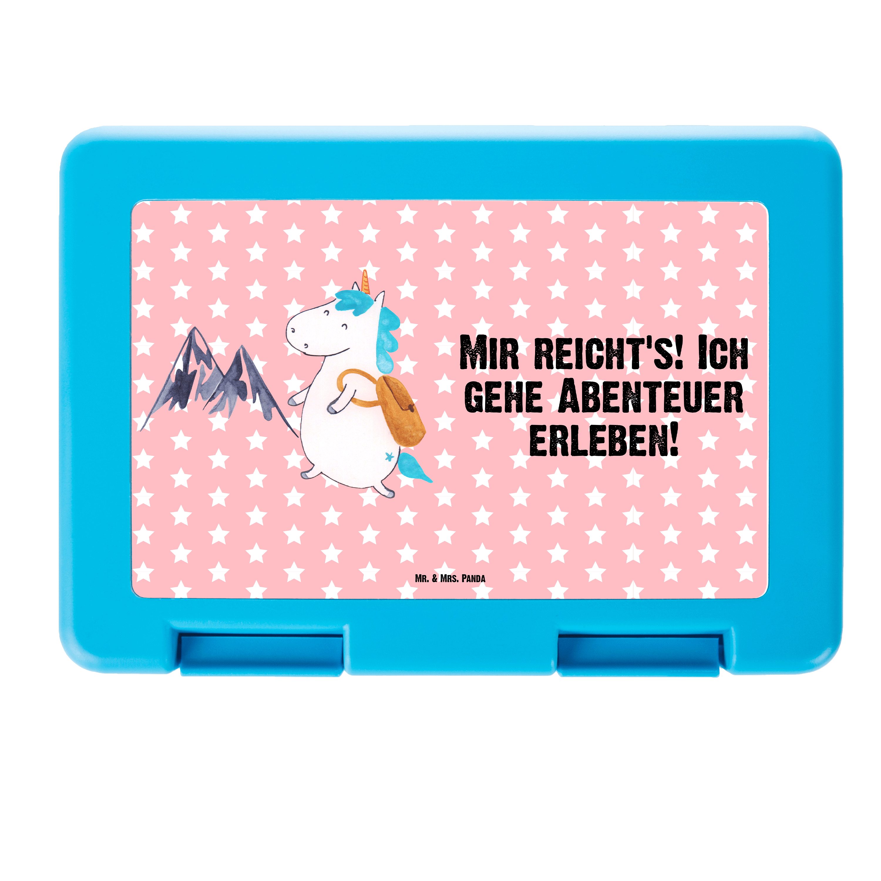 Mr. & Mrs. Panda Butterdose Einhorn Bergsteiger - Rot Pastell - Geschenk, Brotbox, Lunch box, But, Premium Kunststoff, (1-tlg)