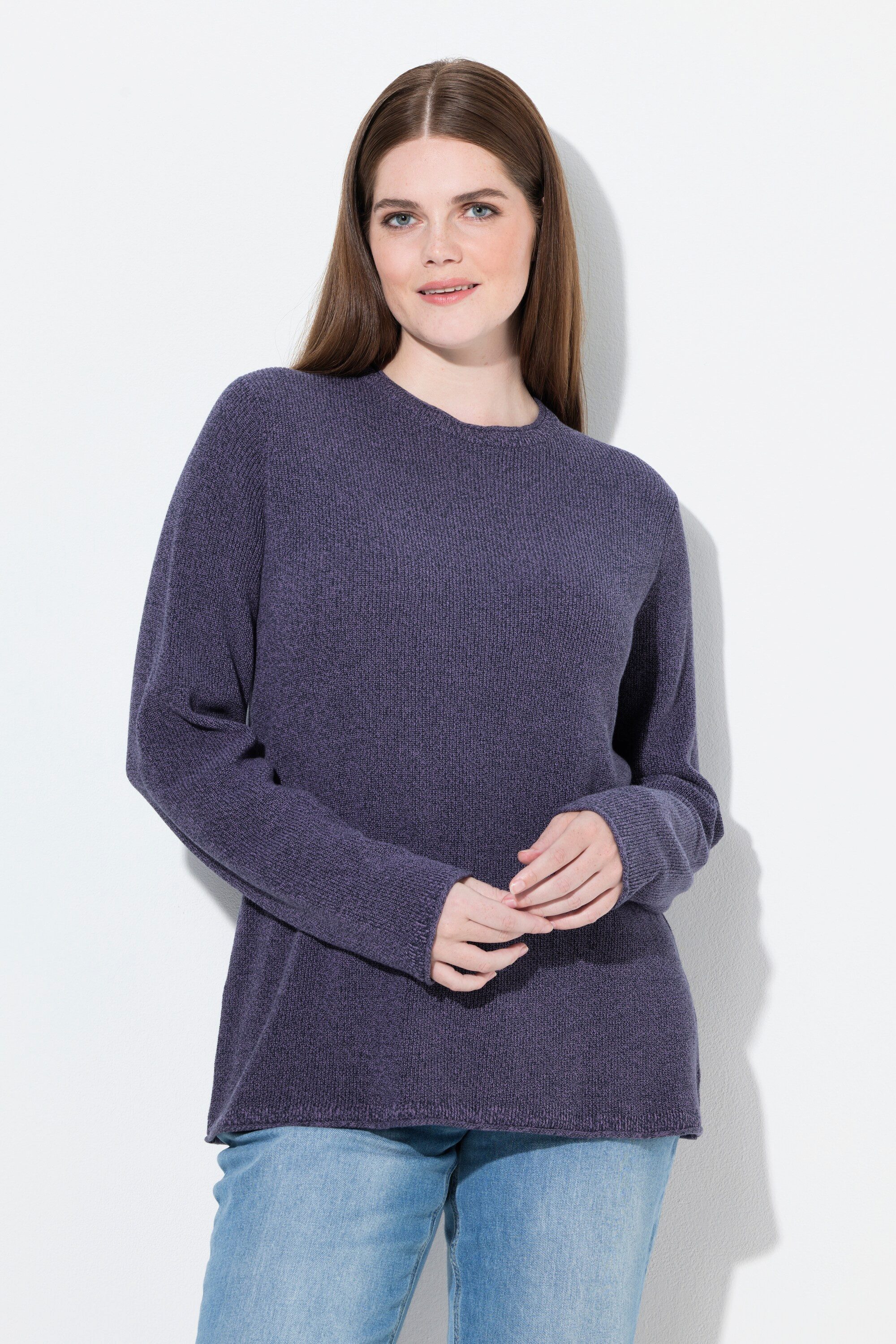 Ulla Popken Strickpullover Pullover Rippstick Langarm Biobaumwolle günstig online kaufen