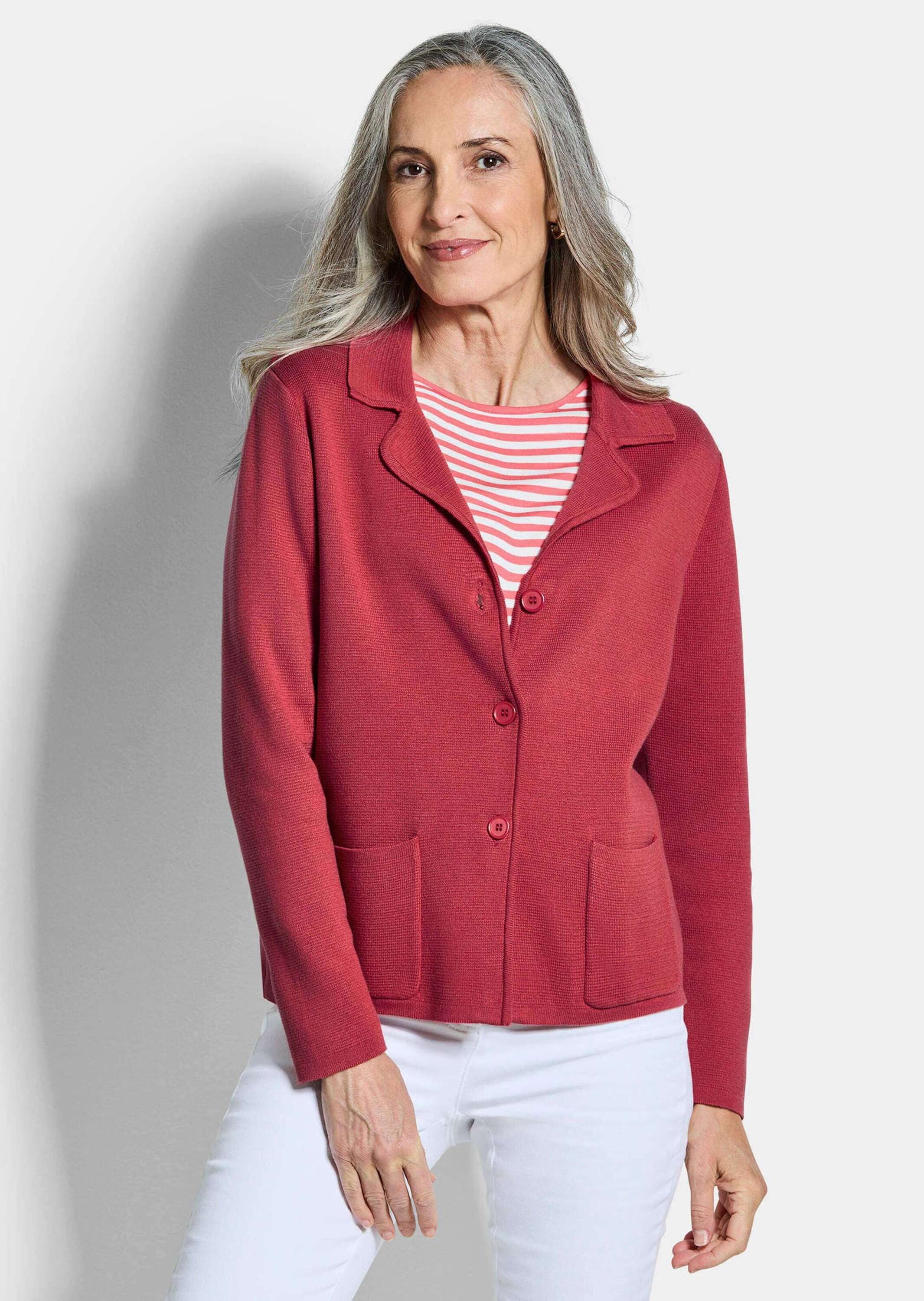 GOLDNER Jerseyblazer Milano-Ripp-Blazer mit Reverskragen Viskoseblazer mit aufgesetzte Taschen, Knopfverschluss und Langarm