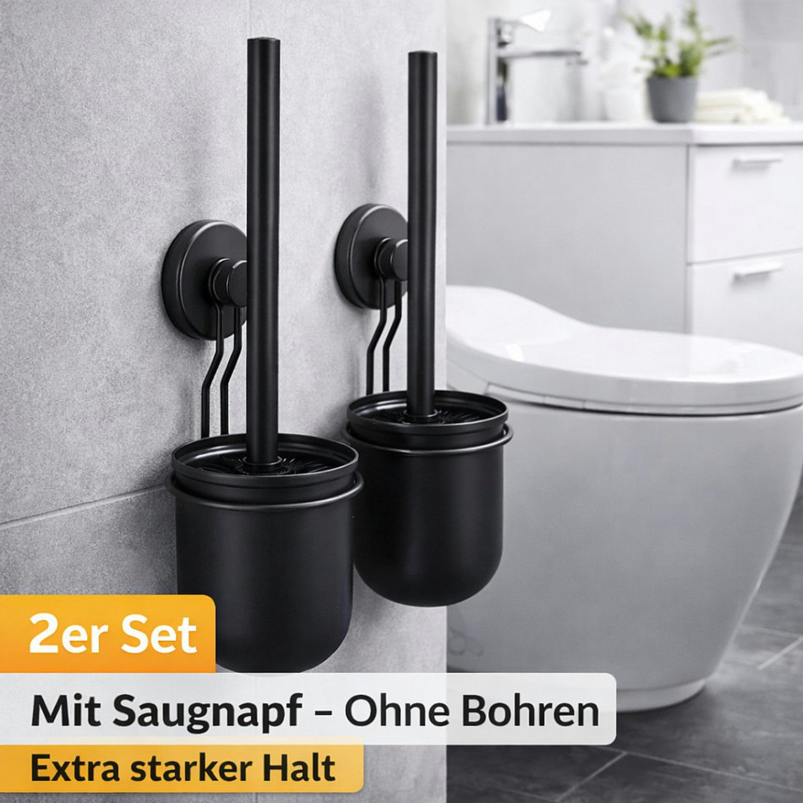 Koopman WC-Garnitur Toilettenbürste Schwarz Saugnapf 2er Set, (1-tlg), Klobürste, Kunststoff, Garnitur, Metall, Schwarz