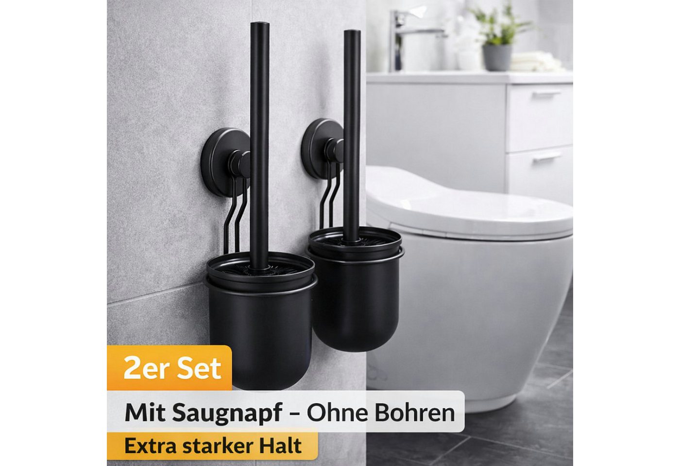 Koopman WC-Garnitur Toilettenbürste Badezimmergarnitur Schwarz Saugnapf 2er Set, (Stück, 1-tlg., Packung), Klobürste, Kunststoff, Garnitur, Metall, Schwarz