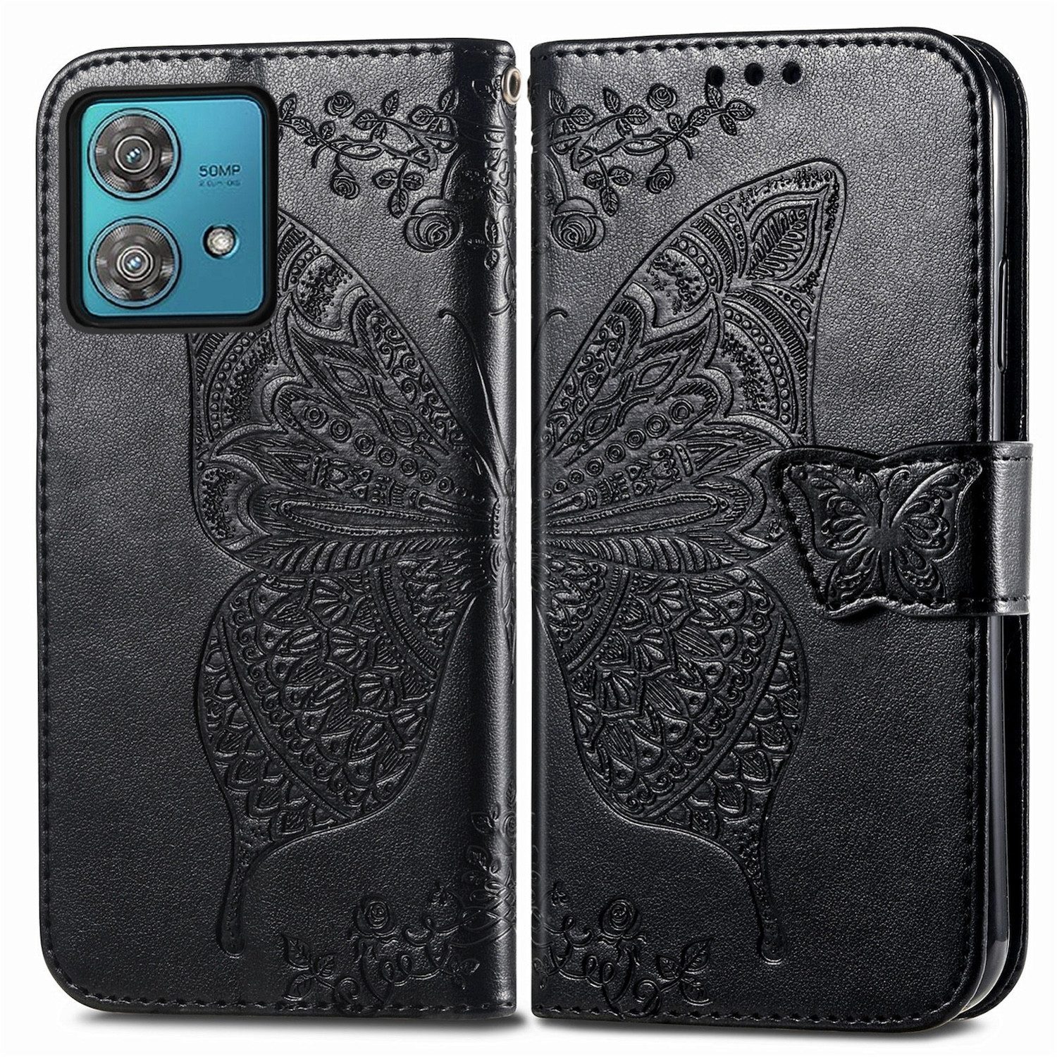 Wigento Handyhülle Für Motorola Moto G84 5G Tasche Wallet Schmetterling Design Hülle Case