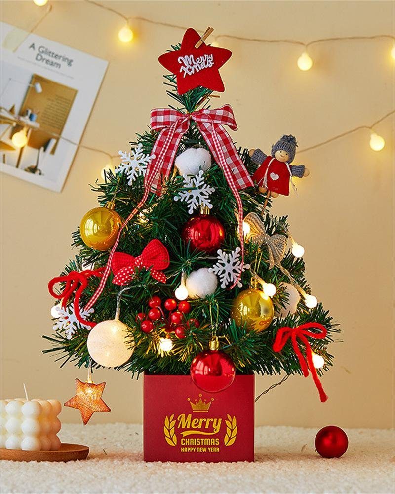 Rouemi Künstlicher Weihnachtsbaum Mini-Weihnachtsbaum, Weihnachtsbaumdekoration mit bunten Lichtern Rot