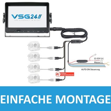 VSG24 7" Rückfahrsystem ADVANCED Monitor & Bildschirmteilung 1x Doppellinsen Rückfahrkamera (90°&120° Blickwinkel Nachtsicht 12V-24V für Transporter LKW Wohnwagen)