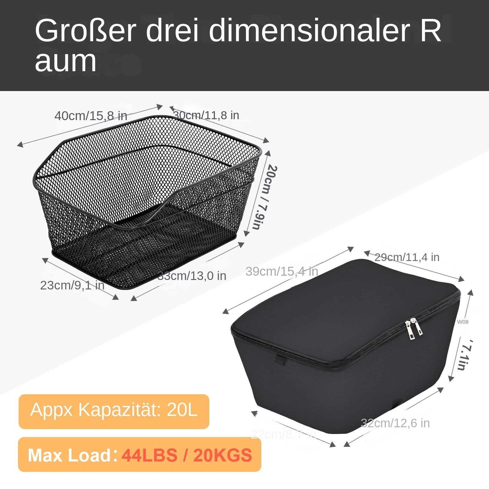 cocosity Fahrradkorb Fahrradkorb hinten mit großem Fassungsvermögen und hoh günstig online kaufen