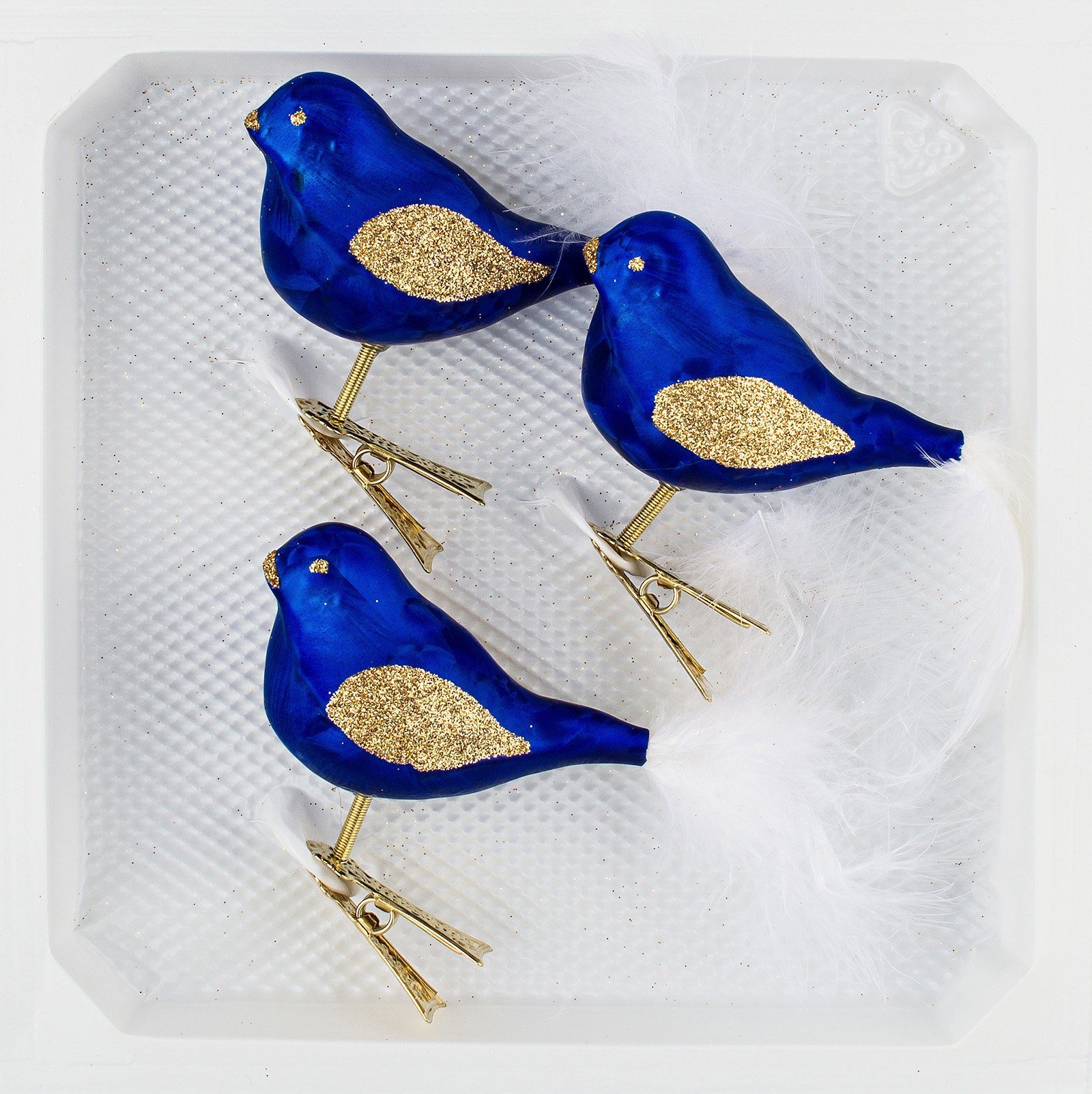 Navidacio Christbaumschmuck 3 tlg. Glas Royal Vogel Gold" Blau "Ice in Set