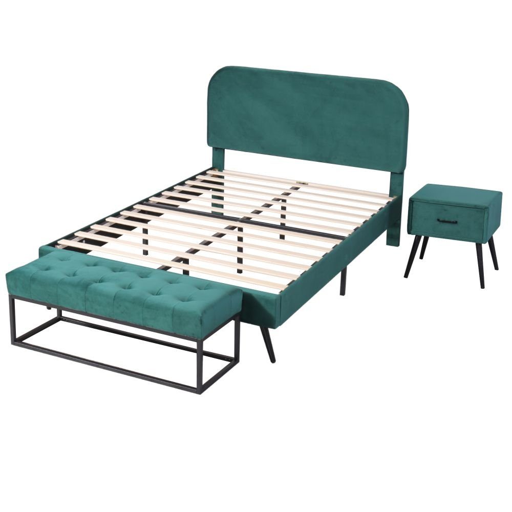 Schublade), Nachttisch Einzelbett Doppelbett, Betthocker Modernes einer 1x mit (140x200cm, SIKAINI + Nachttisch Design