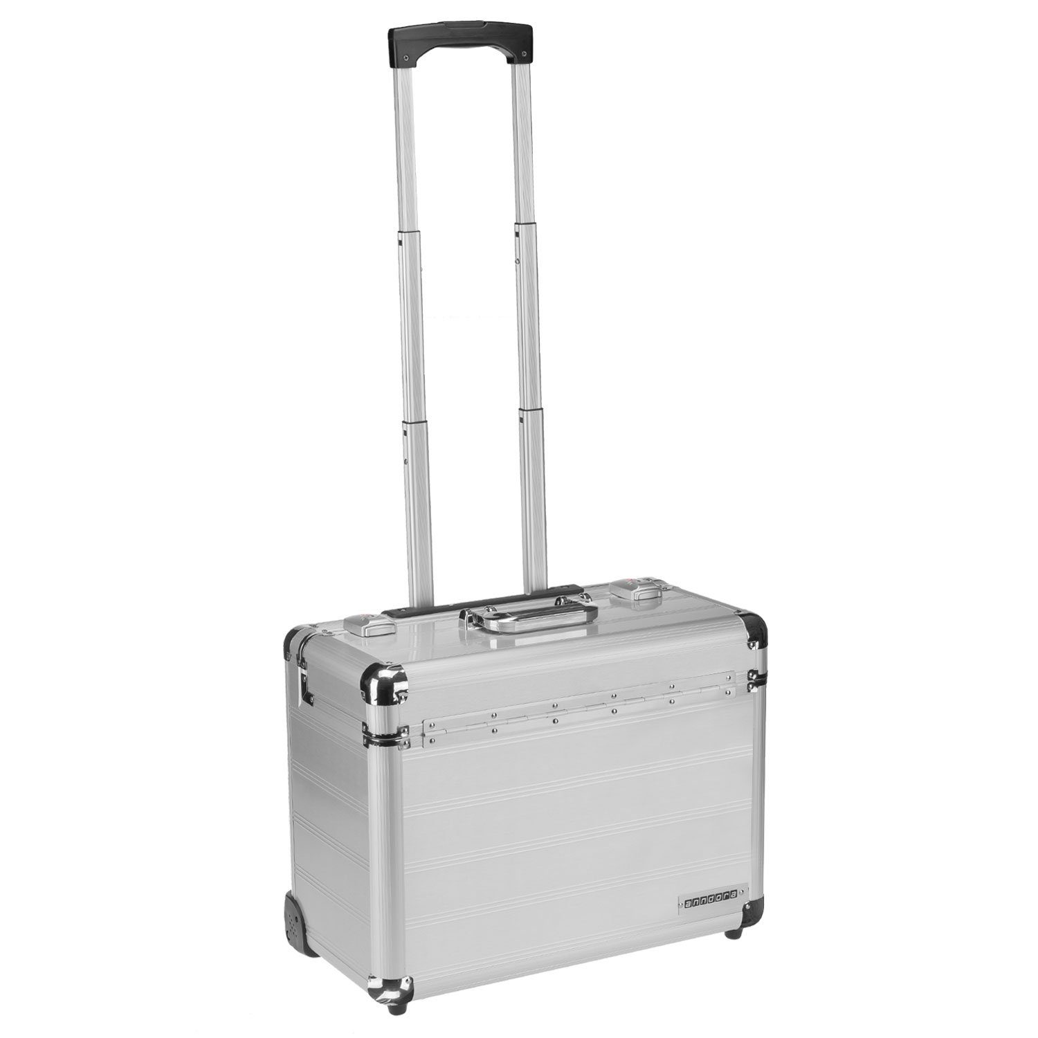 anndora Pilotenkoffer Business Trolley, Pilotenkoffer mit Rollen - schwarz oder silber, TSA Schloss und Leichtlaufrollen