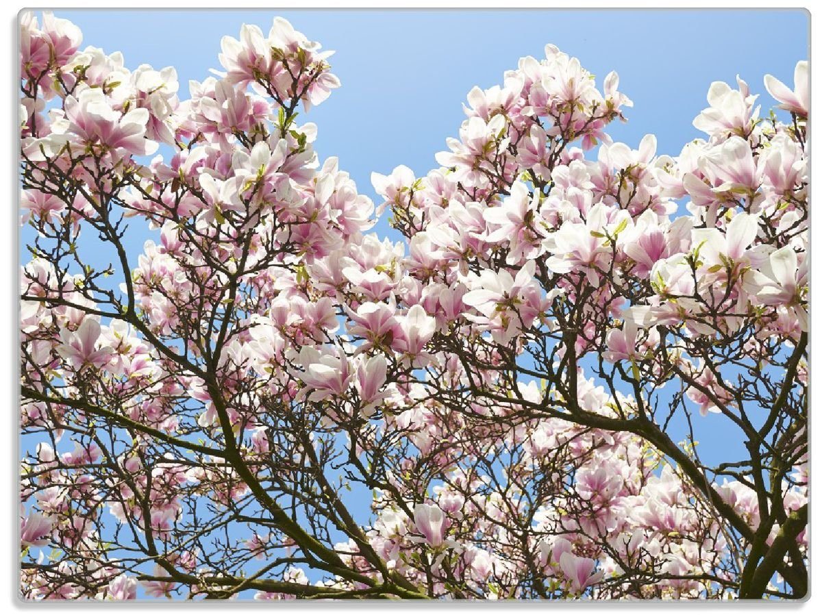rutschfester 30x40cm rosa Gummifüße Wallario vor 1-St), Himmel, Schneidebrett (inkl. blauem Magnolien-Blüten Schöne 4mm, ESG-Sicherheitsglas,
